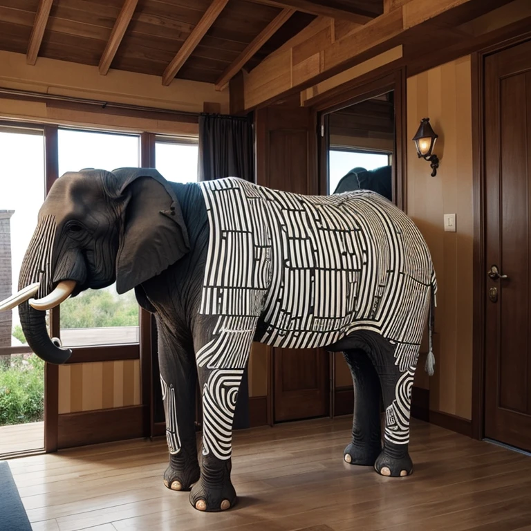 Elephant decorated in the shape of piano keys