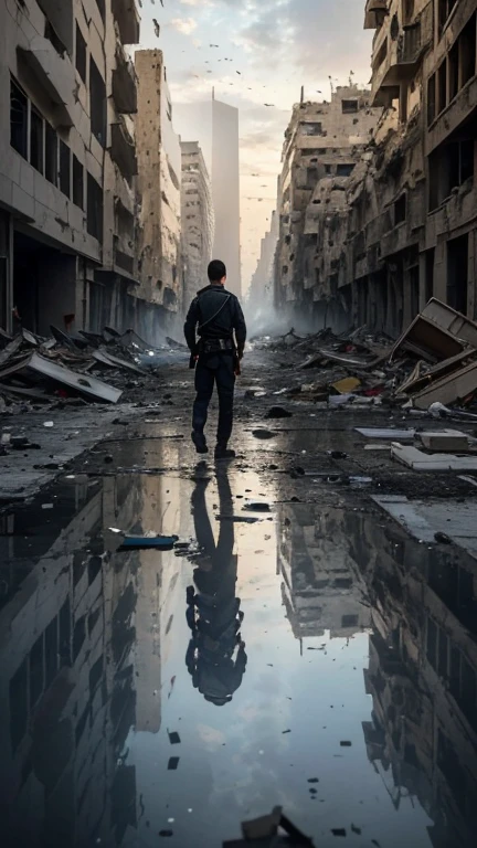 (Quality tags: masterpiece, high resolution, photo-realistic:1.3), a haunting image portraying the aftermath of Israeli attacks on Gaza, (devastated cityscape and rubble-strewn streets:1.2), a visual narrative of widespread destruction, (heart-wrenching scenes of mourning families:1.2), faces etched with sorrow as 2000 lives become victims, (turbulent skies overhead:1.1), a somber atmosphere reflecting the scale of the tragedy, (subtle details of shattered buildings and scattered belongings:1.1), portraying the harsh reality of the assault, (subdued atmosphere conveying collective grief:1.2), a powerful portrayal of the profound impact on innocent lives, (dynamic composition depicting the scenes of sorrow:1.2), a vivid representation of the heart-wrenching aftermath of the attacks.