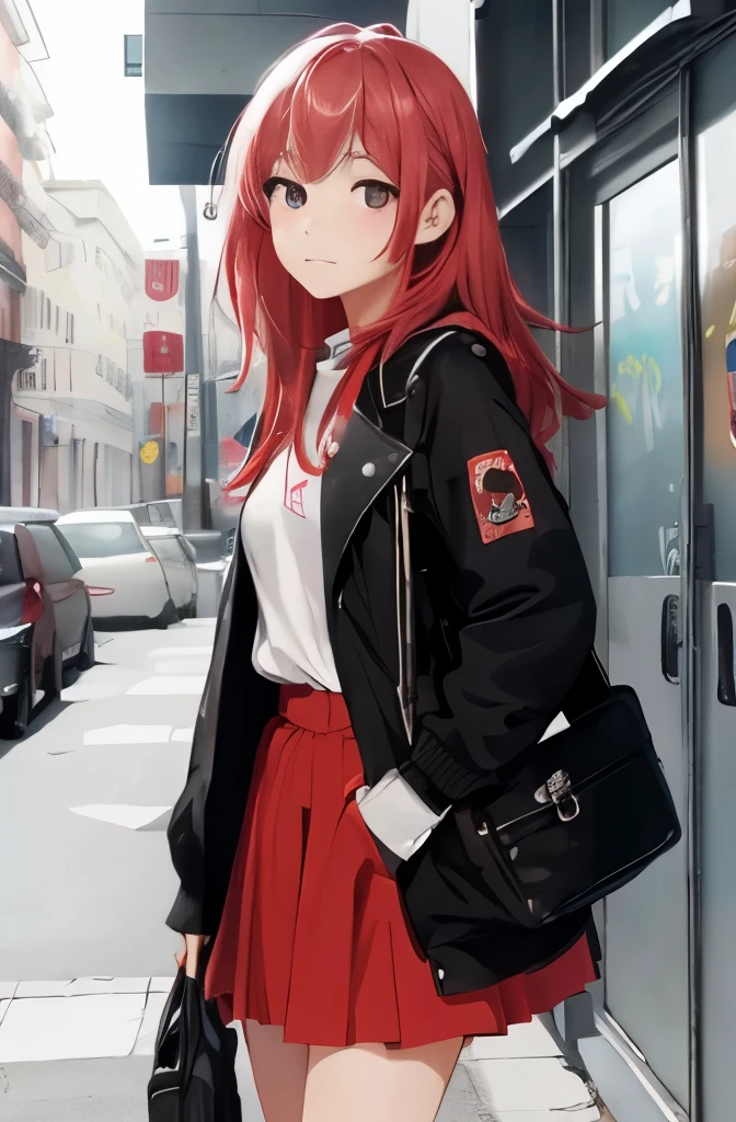 (Mejor calidad), obra maestra, Extremely detailed 8K uniform CG illustration, color alto, extremely color alto saturation, Todos los colores se profundizaron, pintar, arte grafiti, center composition, Luces y sombras extremadamente detalladas., pared de graffiti, wall pintared bright, 1 chica graffiti 1 chica mirando a la pared, Cara y ojos extremadamente detallados, Pelo medio largo, Ropa de deporte, nubes de colores