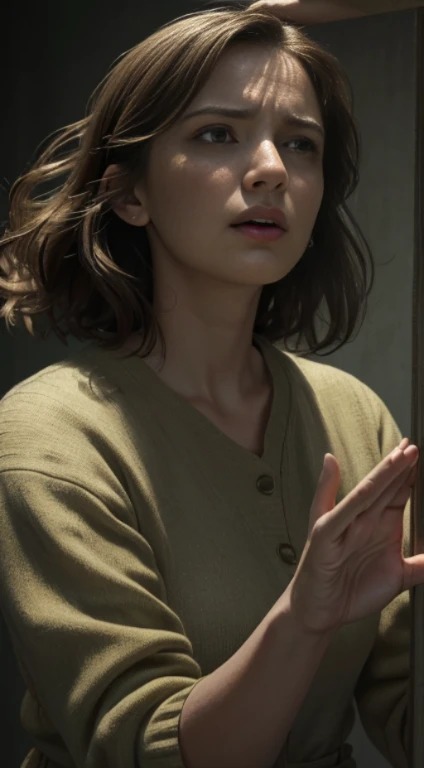 (Quality tags: masterpiece, high resolution, photo-realistic:1.3), a compelling image featuring a woman on green screen, (desperation evident in her eyes and expression:1.2), a visual narrative of a heartfelt plea for assistance, (hands raised towards the viewer in a gesture of urgency:1.2), a scene charged with emotional intensity, (subtle details in her posture conveying vulnerability:1.1), capturing the genuine plea for help, (subdued atmosphere reflecting the gravity of the situation:1.2), a powerful portrayal of a woman in distress, (dynamic composition focusing on the outstretched hands:1.2), a vivid representation of the emotional impact, (subtle play of light and shadow:1.2), creating a visually striking appeal for assistance.