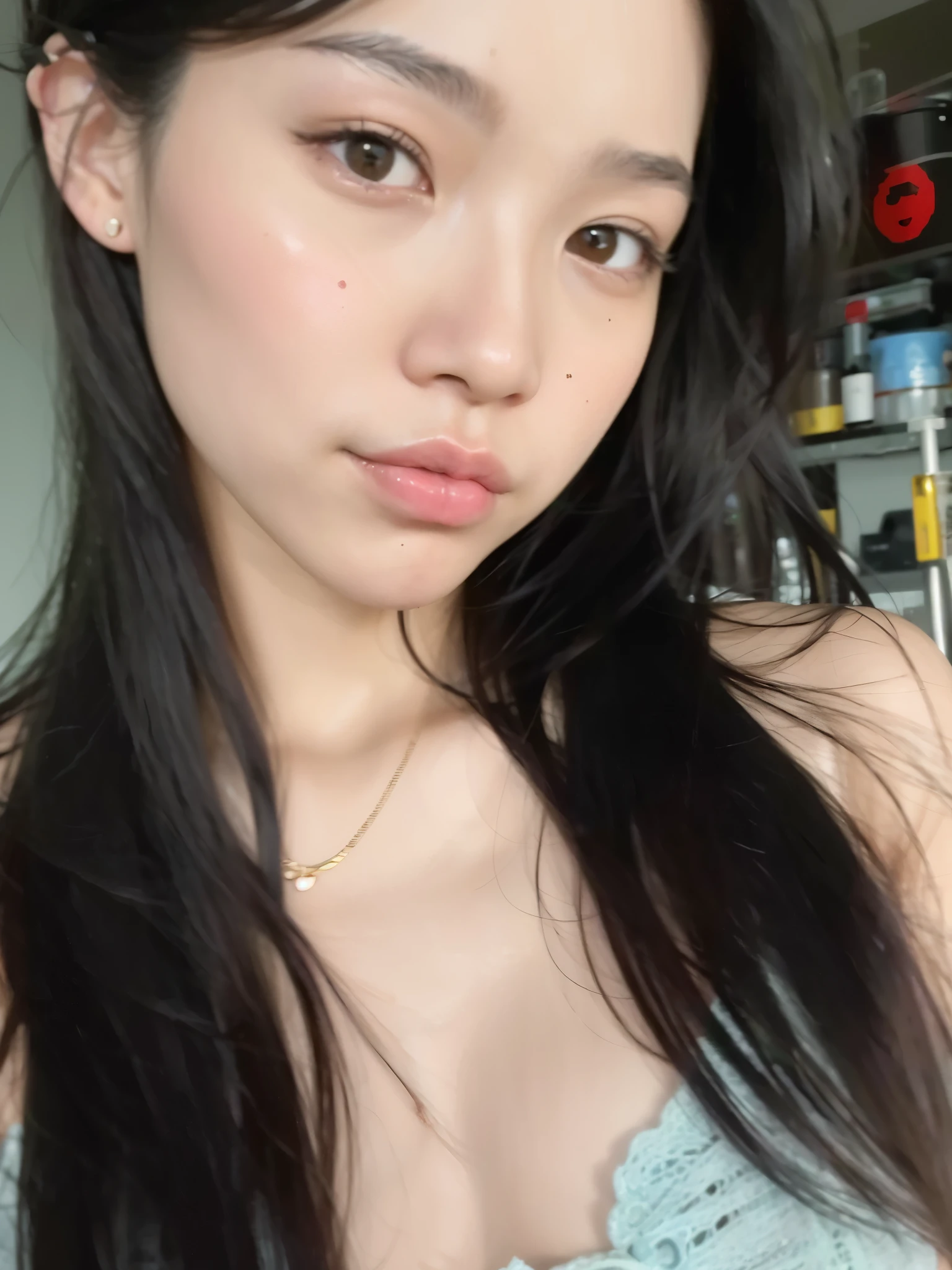 there is a woman with long black hair posing for a picture, with very thin lips, Xisionwu, asian face, imagem vazada, fotografia selfie 8k, young cute wan asian face, wenfei you, 18 anos de idade, lindo rosto delicado, com cara fofa - linda, Xintong Chen, gema chen, Southeast Asian with sexy round face