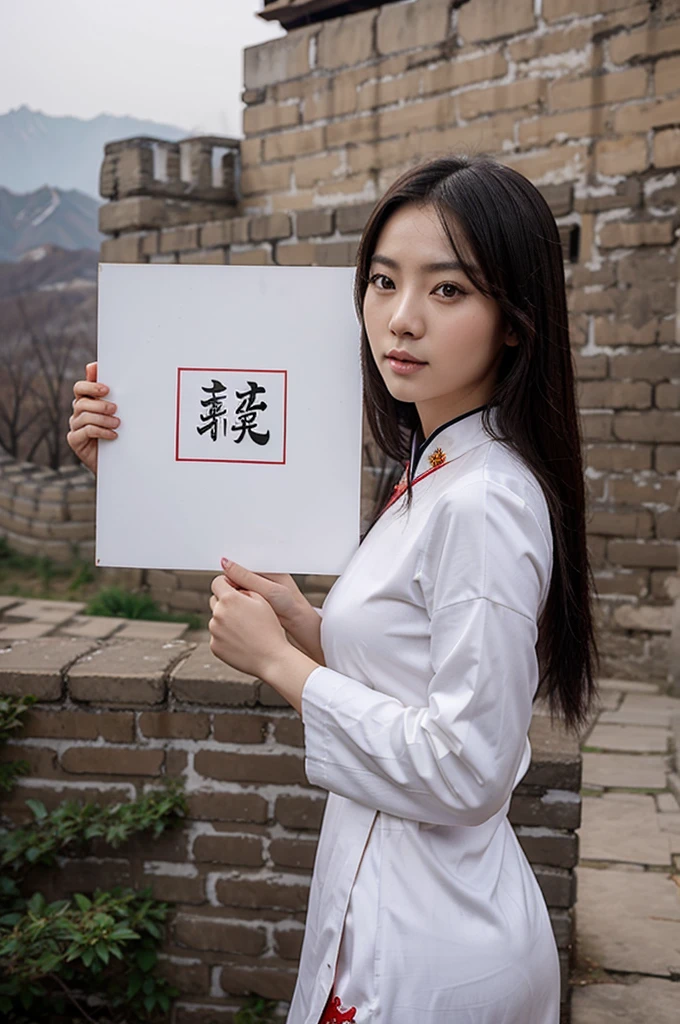 The woman sitting in the chair holds a Chinese flag in the room, xintong chen, from china,Chinese girl，With a smile，extremely beautiful
