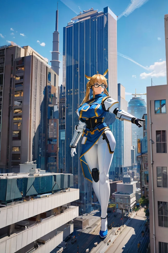 Huge maiden , A girl taller than a building,  City of miniatures,
 (masterpiece, best quality:1.3), (highres:1.5), absurdres, ultra detailed, detailed background, ultra realistic, (studio soft light, cinematic light:0.5), (photo realistic:0.0), from above,
 (1girl:1.3), (dynamic pose:1.0), (full-body shot:1.3), (extremely cute and beautiful girl), (ear breathing),
 (wearing a mechanical space body armor:1.3), (large-breasted:1.0), (fat:0.6), glasses, detailed clothes, exposed skin, tricolor outfit, detailed body, (look back:1.15), (thrust out one's hip:1.35), (front of the body for intake and exhaust:1.5),
  outdoor, gts, giantess,