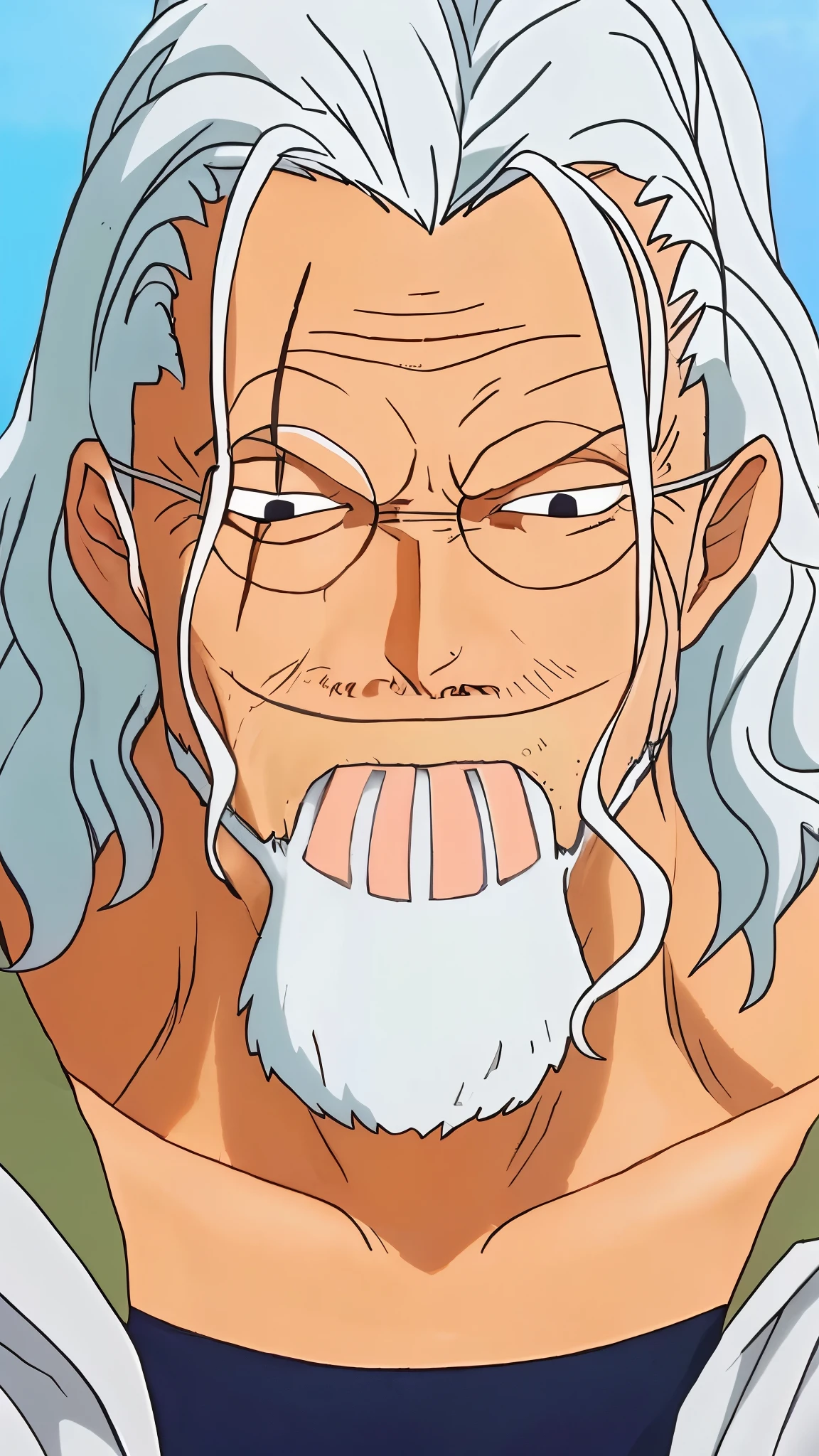 (masterpiece), (realistic), (ultra detailed), ( high reest quality), (photorealistic), (perfect face), (perfect anatomy), old man, 1male, solo, American, (((muscular))), monkey d. Garp from one piece, monkey d. Garp, Garp, (( spiky haircut)), ((black hair)), black beard, black mustache, The character has white hair on the sides, wears a black shirt, wears black pants, wears black shoes, wears a red tie, wears a white robe with a rank symbol on his shoulder, detailed fingers, The character's mouth is open full of anger, behind the character there is a white light, detailed hand