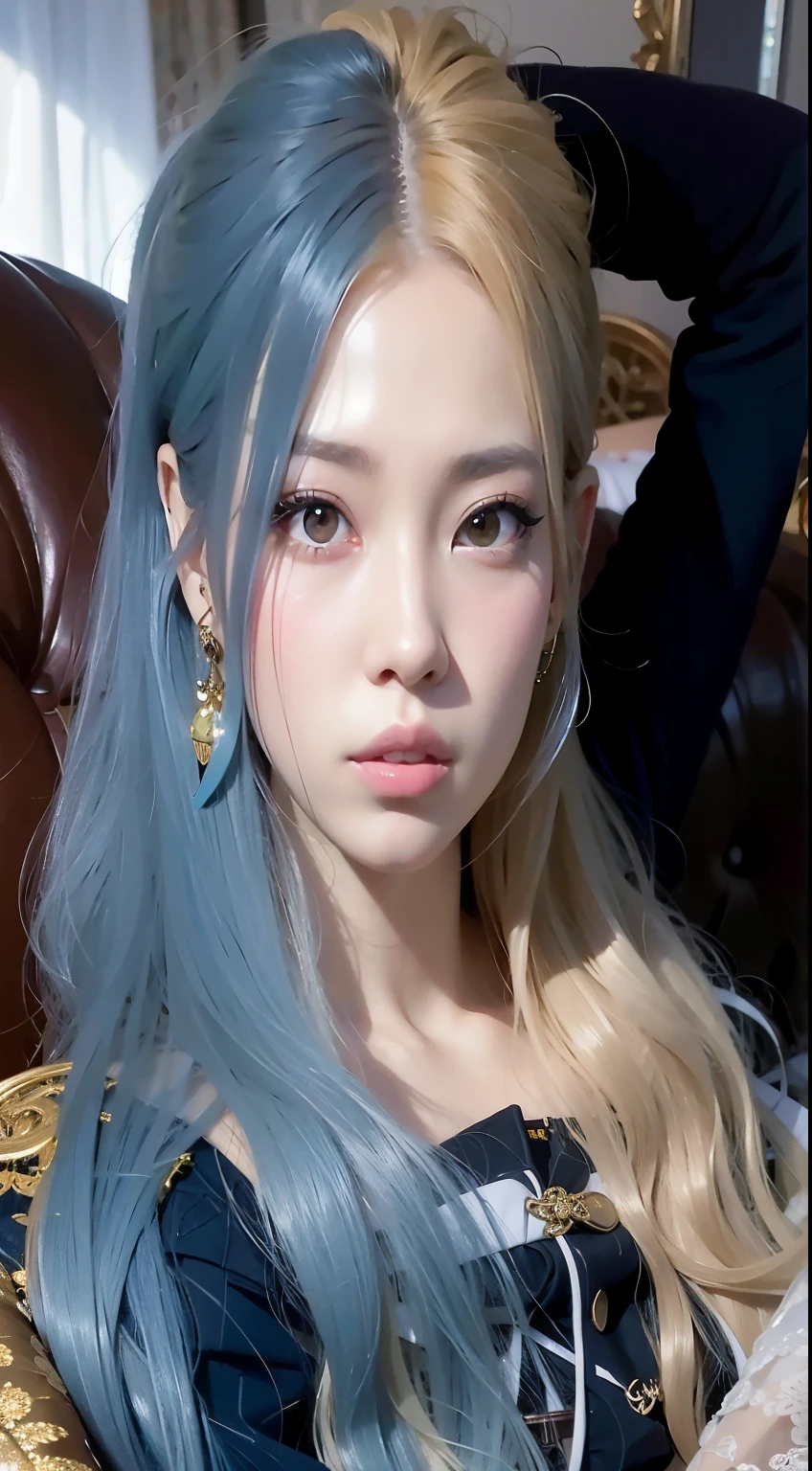 un primer plano de una mujer con cabello largo y rubio y ojos azules, retrato de jossi de blackpink, obra de arte al estilo de guweiz, in bowater art style, guweiz, hasta el modelo | germen de arte, [ arte digital 4k ]!!, guweiz en pixiv artstation, guweiz en artstation pixiv
