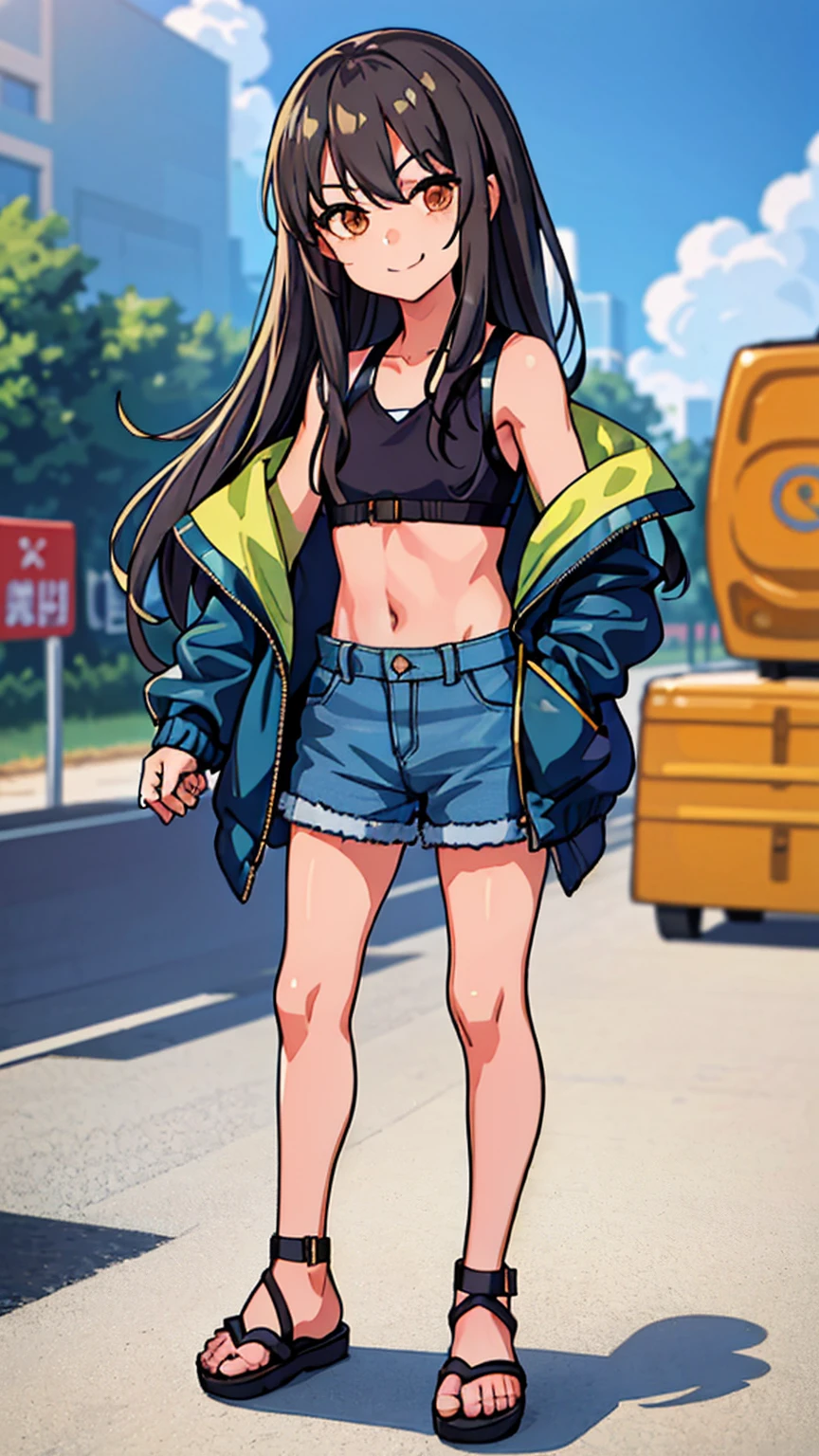 realism: 0.8), 6+ girls, (12 year old girls: 1.4), Clean and tidy girl, (flat chest: 1.4), (Cheeky smile: 1.1), (swag: 1.1), 吊带Vest, net (Vest: 0.9), (Tube top: 1.1), t-shirt, Off-the-shoulder cropped top, mini skirt, sports shoes, sandals, (denim: 0.9), (shorts: 0.9), 压缩shorts, (Parker: 1.1), (sport jacket: 1.1), (windbreaker: 1.1), (jean jacket: 1.1), (unpack: 1.2), front opening, AEON shopping