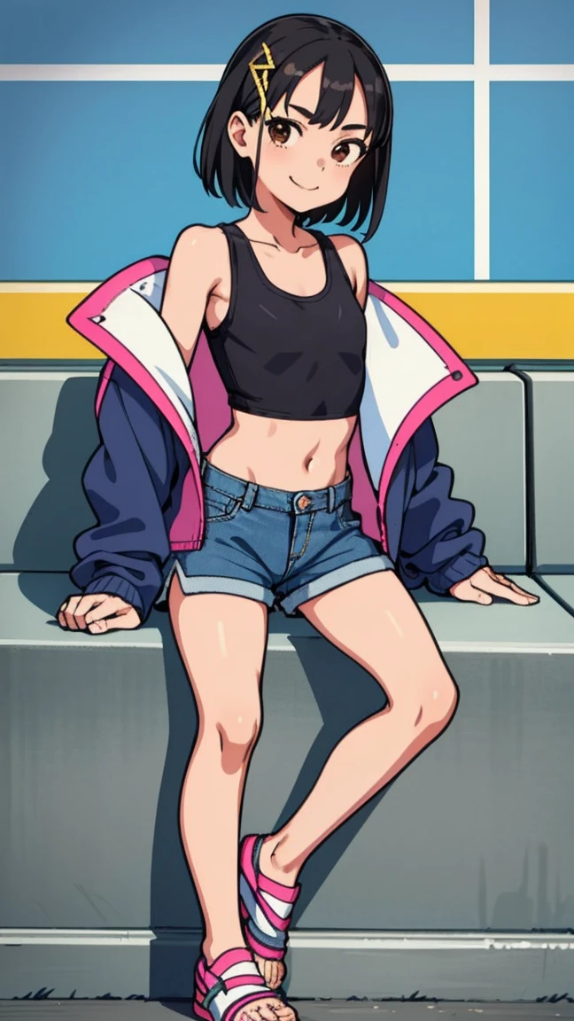realism: 0.8), 6+ girls, (12 year old girls: 1.4), Clean and tidy girl, (flat chest: 1.4), (Cheeky smile: 1.1), (swag: 1.1), 吊带Vest, net (Vest: 0.9), (Tube top: 1.1), t-shirt, Off-the-shoulder cropped top, mini skirt, sports shoes, sandals, (denim: 0.9), (shorts: 0.9), 压缩shorts, (Parker: 1.1), (sport jacket: 1.1), (windbreaker: 1.1), (jean jacket: 1.1), (unpack: 1.2), front opening, AEON shopping