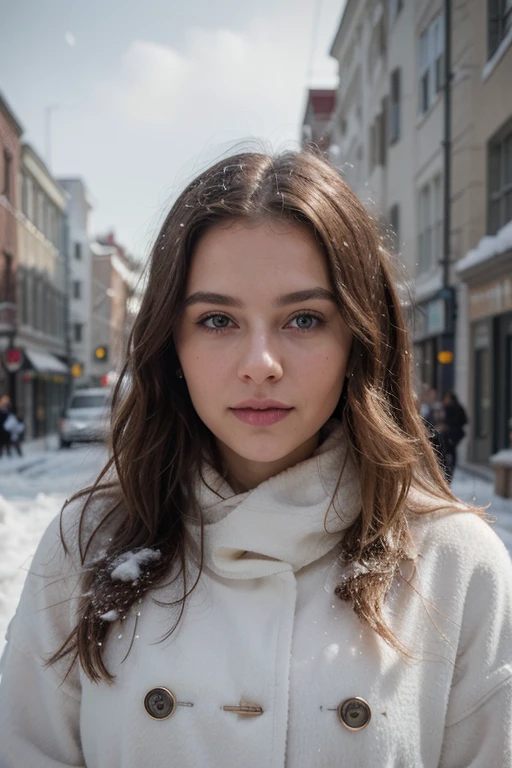 proFessional portrait photograph oF a gorgeous Norwegian girl in winter clothing with long wavy blonde hair, sultry Flirty look, gorgeous symmetrical Face, Lindo maquillaje natural, wearing elegante warm winter Fashion clothing, ((De pie afuera en Snowy City Street)), Impresionante entorno urbano moderno, ultra realista, arte conceptual, elegante, muy detallado, intrincado, sharp Focus, depth oF Field, F/1. 8, 85mm, tiro medio, plano medio, (((proFessionally color graded))), bright soFt diFFused light, (volumetric Fog), tendencia en Instagram, HDR 4K, 8k
