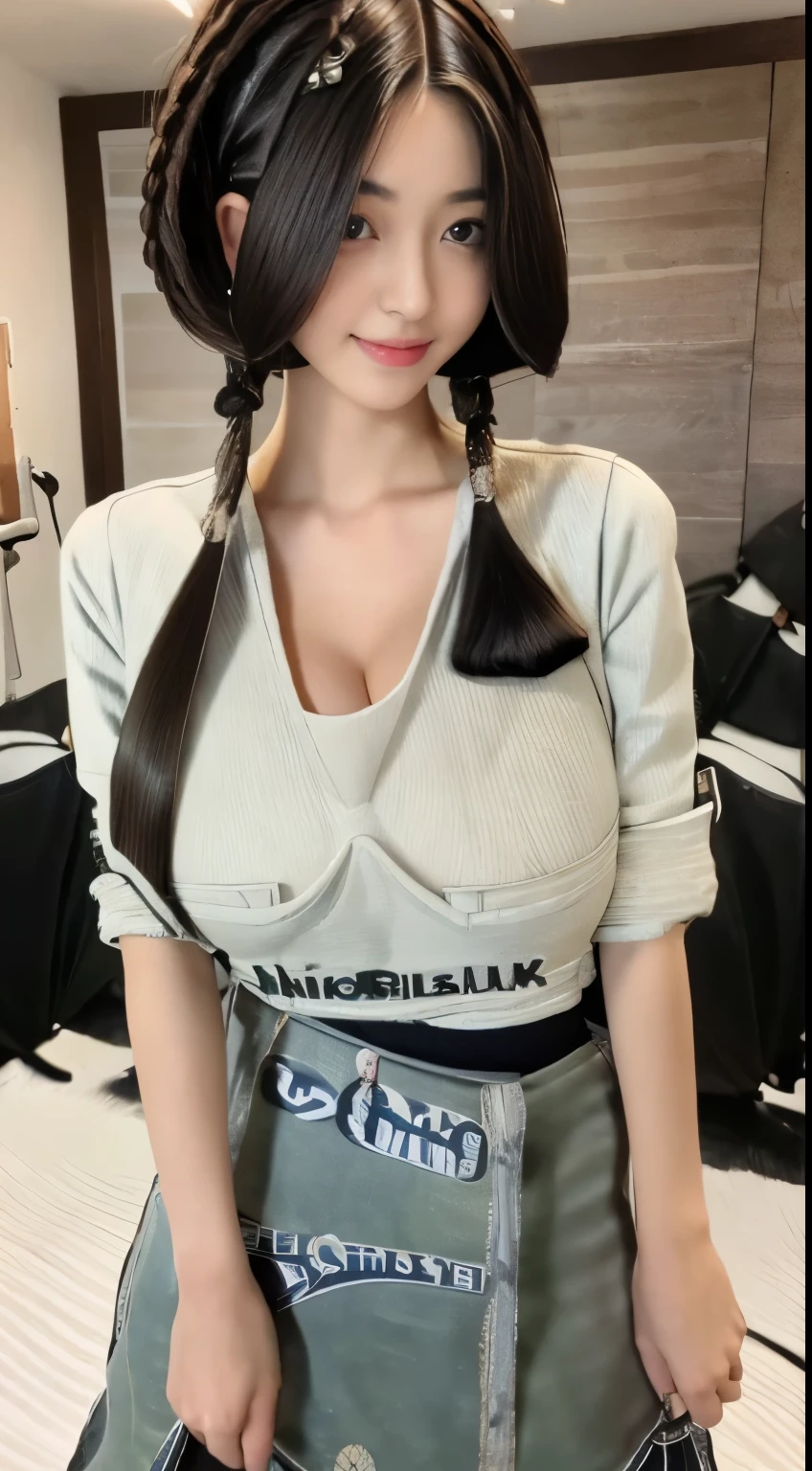 ((highest quality, 8K, masterpiece: 1.3)), 1 girl, The beauty of slim abs: 1.3, (hairstyle casual, big breasts: 2.1), dress: 2.1, super fine face, delicate eyes, double eyelid, smile,The teacher is explaining on the blackboard,Sexy standing in classroom,Holding a book and a long ruler,wet long hair,Teacher tight shirt and tight long skirt outfit,