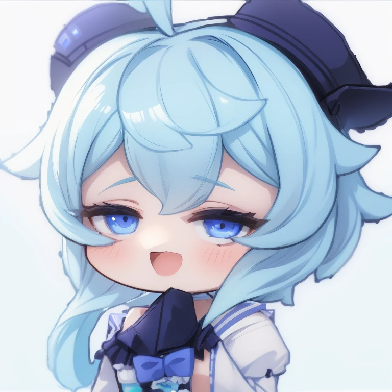 a close up of a cartoon character with a blue hair, chibi, rei hiroe, , shirabii, sayori, small curvy loliol, rin, booru, she has a cute expressive face, shikamimi, [[[[grinning evily]]]], vivy, visual novel sprite