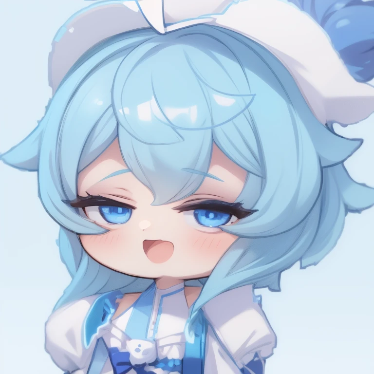 a close up of a cartoon character with a blue hair, chibi, rei hiroe, , shirabii, sayori, small curvy loliol, rin, booru, she has a cute expressive face, shikamimi, [[[[grinning evily]]]], vivy, visual novel sprite