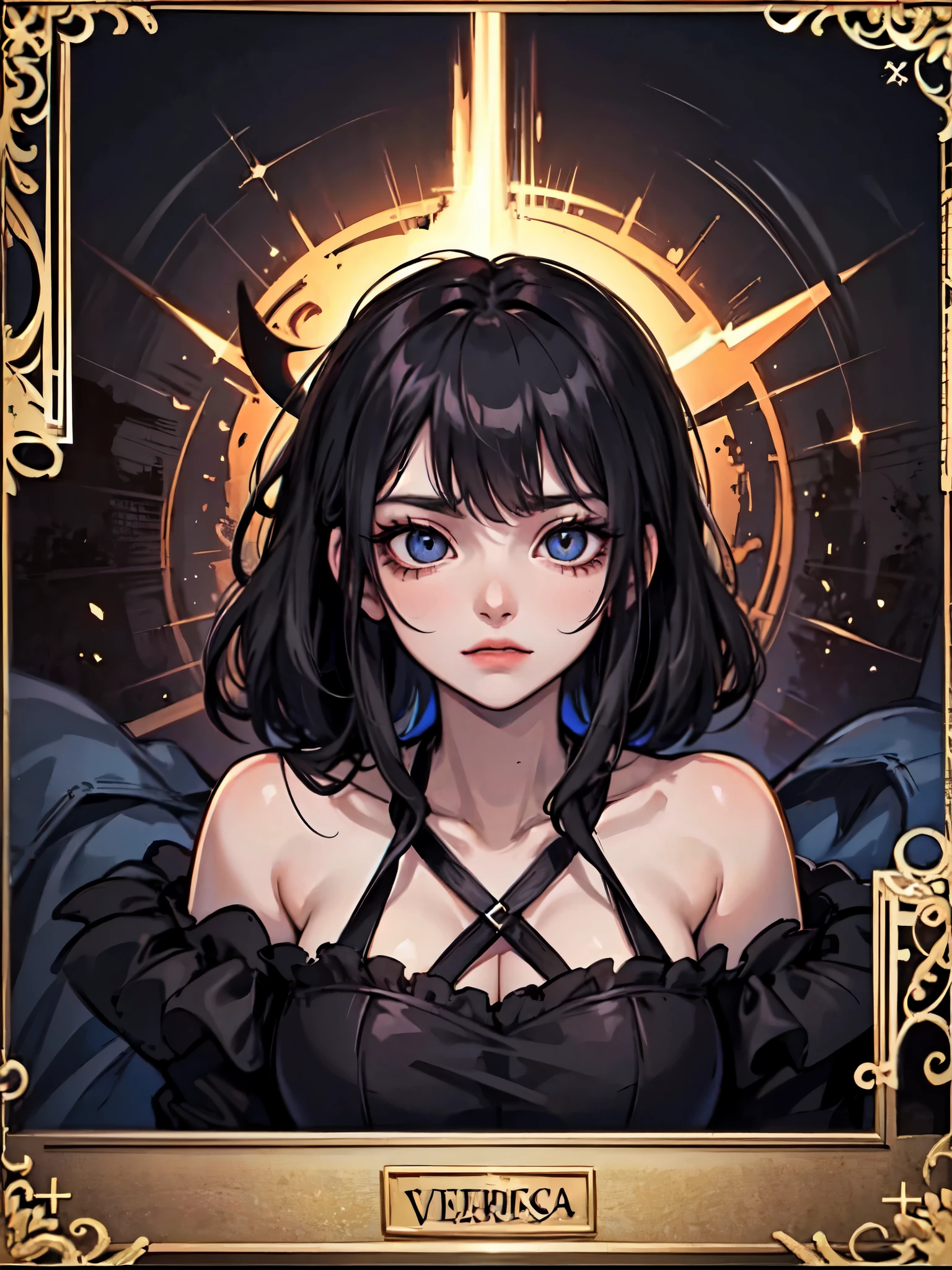 Name: Veronica Darkness Description: Sad eyes, black hair, framed by darkness. There is an abyss of mystery hidden in her gaze.