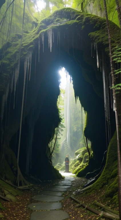 At the edge of a lush forest, a (mysterious cave entrance:1.3) beckons with an air of ancient secrets. The (narrow opening:1.2) reveals a dark abyss within, adorned with (stalactites and stalagmites:1.4) that glisten like jewels. A soft, ethereal glow emanates from the depths, casting subtle shadows and adding to the intrigue.
The entrance is surrounded by vibrant flora, and a few rays of sunlight filter through the leaves, highlighting the entrance. Moss-covered rocks frame the (natural archway:1.2), adding a touch of natural beauty to this enchanting scene. The scene is rich with possibilities for exploration and discovery.