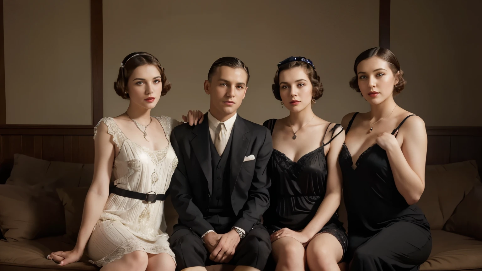 High resolution image, aspect ratio 16:9, corona render, people from the 1920s, depicted in 1920s clothing, people from the 40s, depicted in period clothing, 1. Silent Generation (or Traditionalists), Birth period: mid from the 1920s to the mid-1940s.