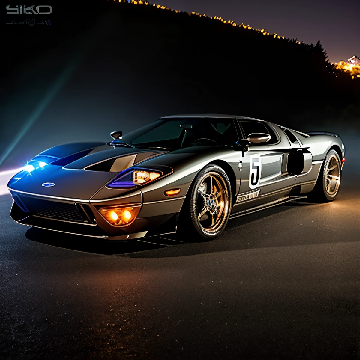 perfect masterpiece photo, very dynamic close shot of CAR:[Ford GT]:1.5  [A car sitting on a glowing, neon-lit road that seems to stretch on forever.] in place of A coastal lighthouse with stunning views of the ocean in the moment of Autumn: Golden leaves falling from trees, creating a colorful carpet on the ground. The crisp air carries the scent of wood smoke from fireplaces, and the low sun casts long shadows across the landscape. cinematic lighting of A dark and shadowy alleyway illuminated by a flickering streetlamp., 8K, HQ, Highly detailed, ultra realistic, hyper-realistic with dominance of Taupe: A warm, grayish-brown color that is sophisticated and refined. photo is made with Sigma 50mm f/1.4 DG HSM Art - fast aperture prime lens for low light and shallow depth of field by greg rutkowski,  strange, intricate, showing details, sharpen image