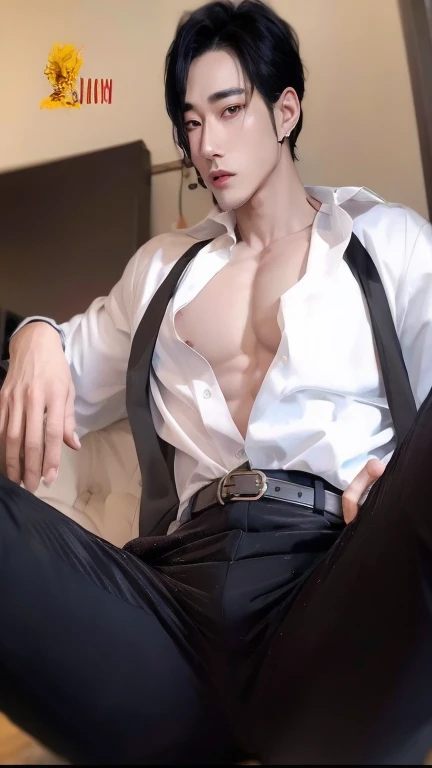 Hay un hombre con camisa blanca y corbata negra, cai xukun, inspirado en Bian Shoumin, inspirado en Kim Deuk-sin, inspirado por Zhang Han, Jinyoung Shin, pintar ulzzang, pose de anime guapo, korean muscle boy 2 1 years, beautiful androgynous prince, hombre surcoreano, inspirado en jeonseok lee, handsome japanese demon boy