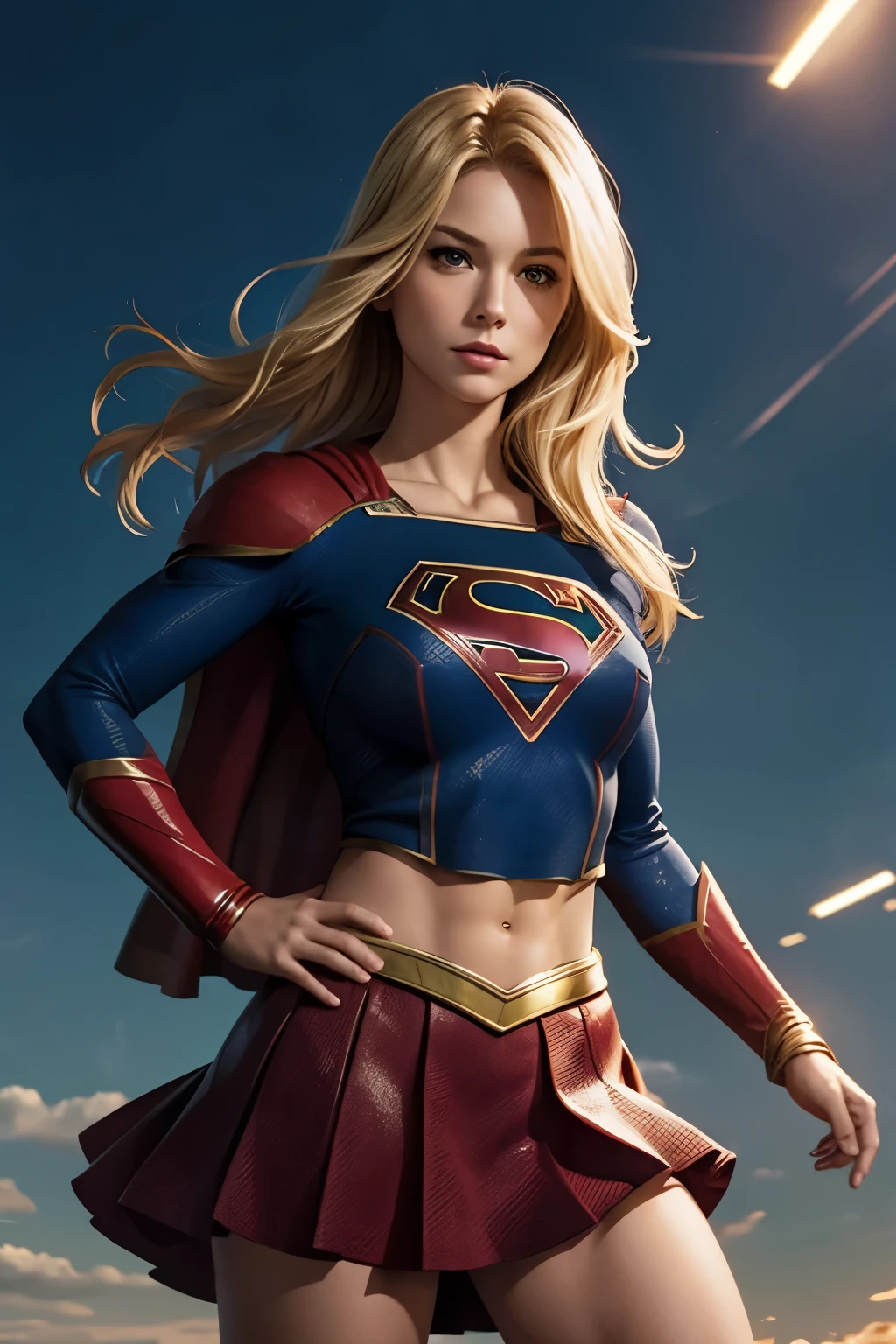 Supergirl, sexy, blonde hair, skirt, abs