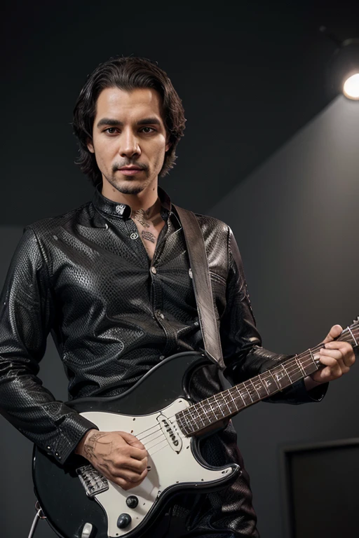 (Homem de terno preto e gravata)Cartoon Playing Electric Guitar、Anthropomorphic droop-eared Dalmatian dog