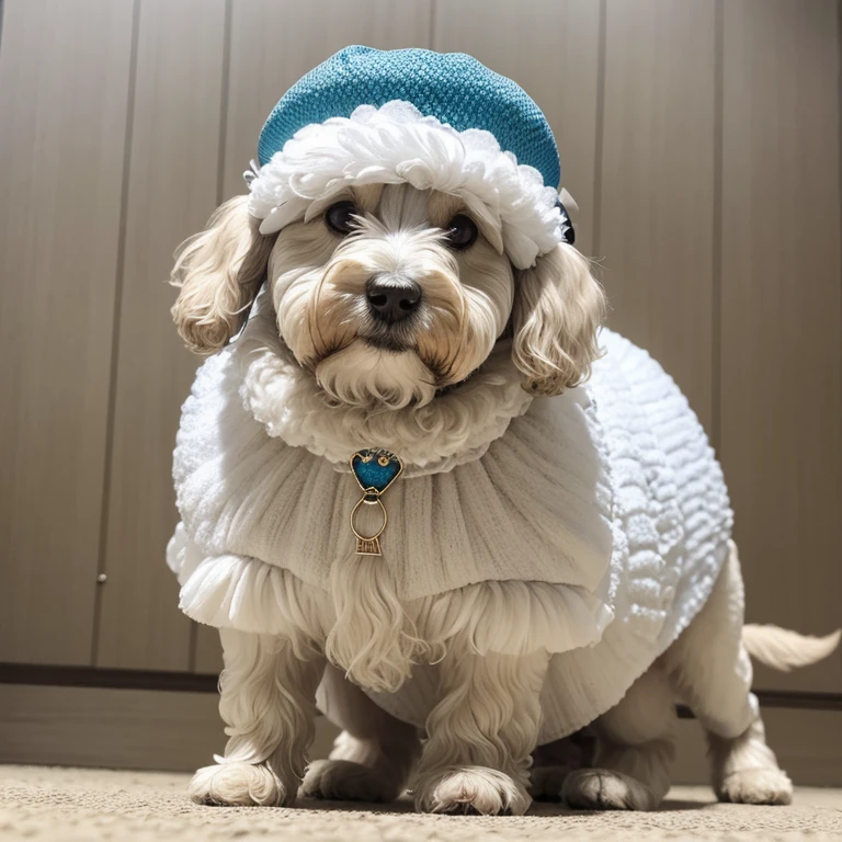 Komondor breed dog with abnormal size hair, pelugem tamanho Gigantescos, pelagem muito longo e cor dos pelos albino, veste casaco, veste jaqueta de couro
preta brilhoso, usando roupas da moda, usando vestido fofo de princesa ou vestido fofo de noiva, brincando com seus Brinquedos em um lindo quarto fofo, Dog with an expression of happiness when he sees his owner, Cachorro com boca aberta, posando para uma foto usando roupas fofas, fofo usando vestido fofo de princesa, luxurious hat, ties, Bandanas, vestido, cores fofas, children'dog clothing colors. low angle view, eye level shot (virilha),Just huge morbid thighs, gordinhas, extremamente grossas;,rima de trabalho, melhor qualidade, (Vista frontal), (vista da minhoca'olhos), perspectiva do olho do minhoca, low angle.