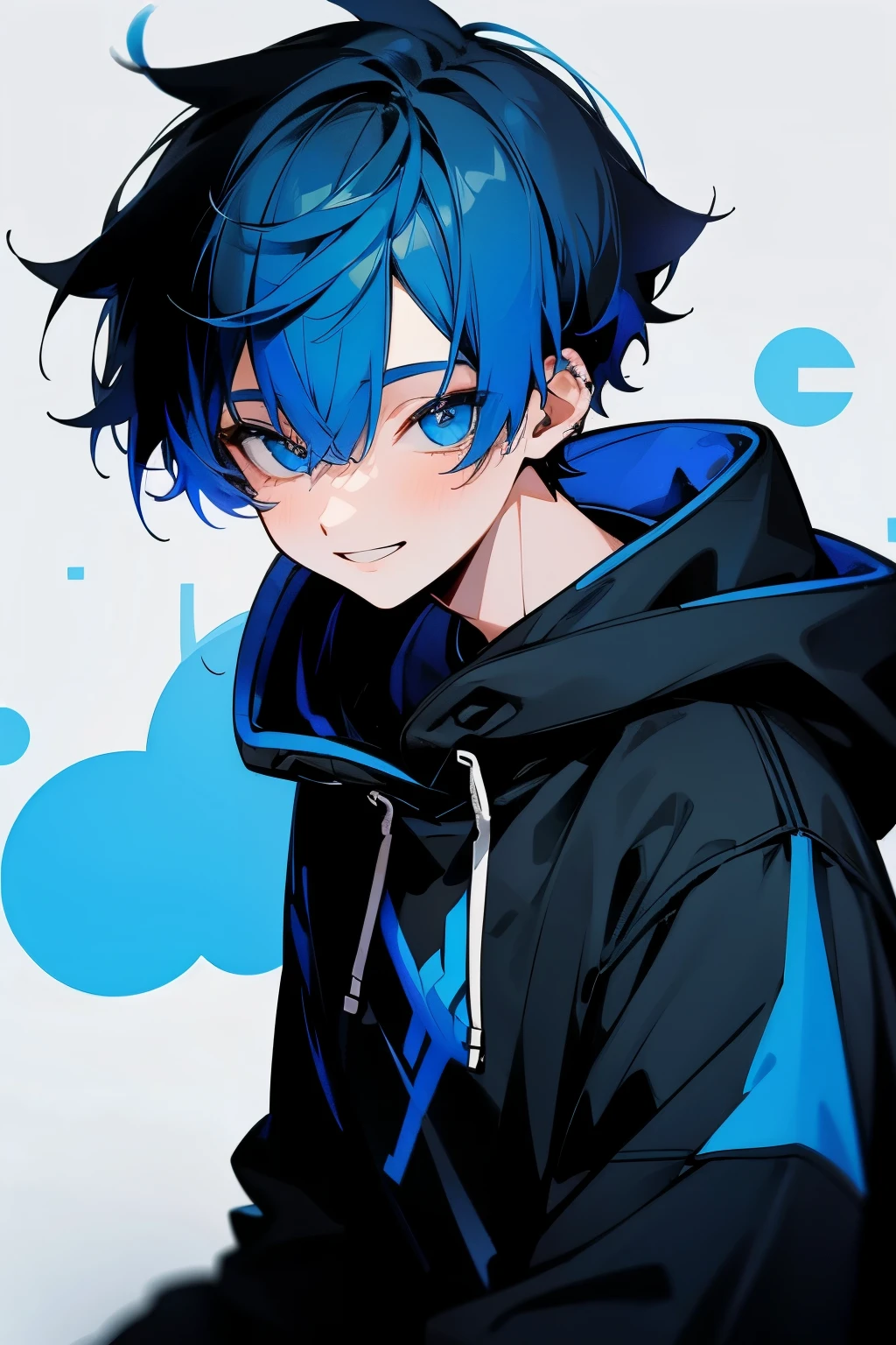 youtuber black and white and blue hair boy　black hoodie　smile