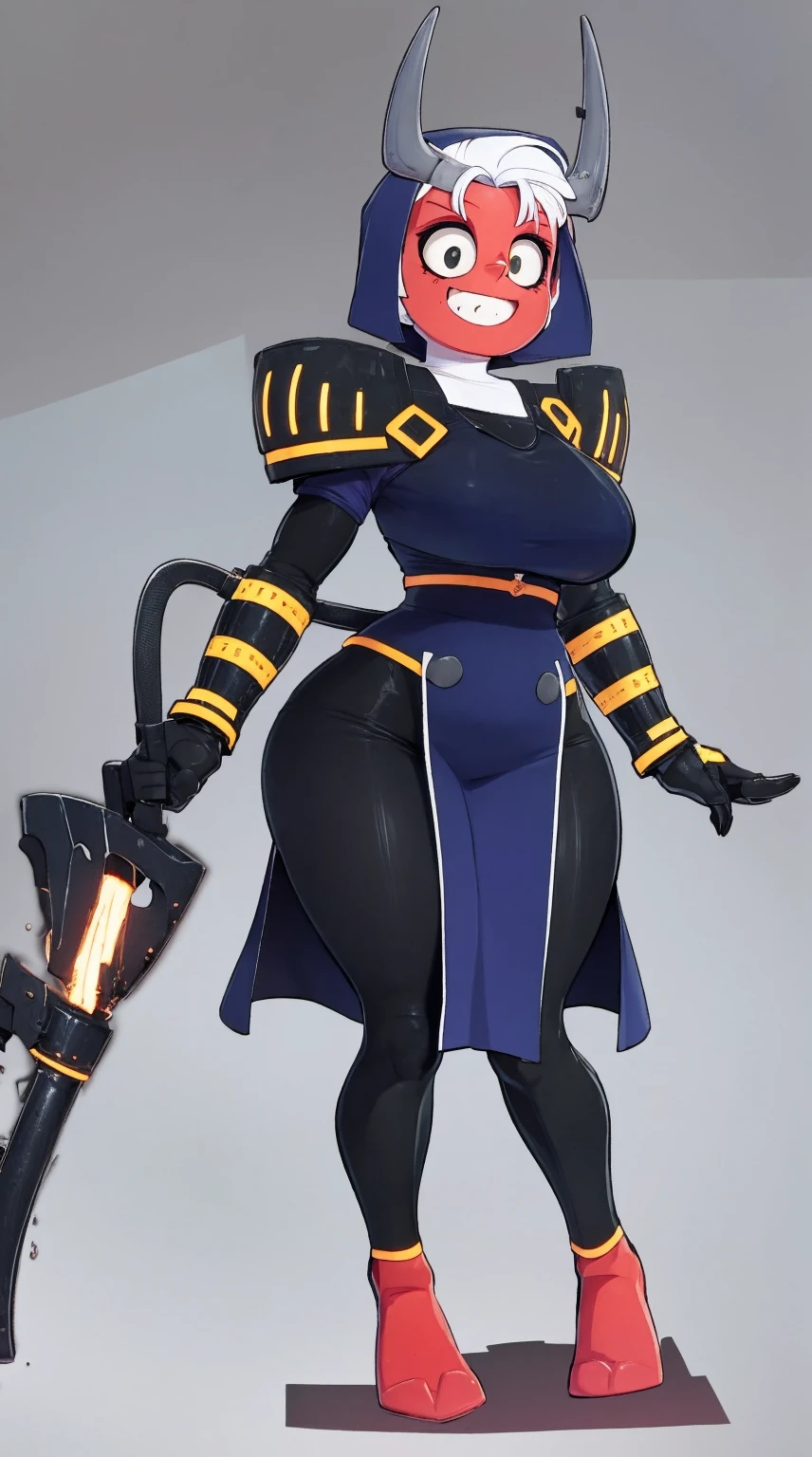 nun, demon girl, walking, , warpriesstes, silver hair, short hair, sacred gauntlets, long ski, cute smile, pure smile, love smile,,veillong skirt, pantyhose, staff holding, armor, gloves, standing, full body,sharpteeth,standing, full body, happy, joyfull