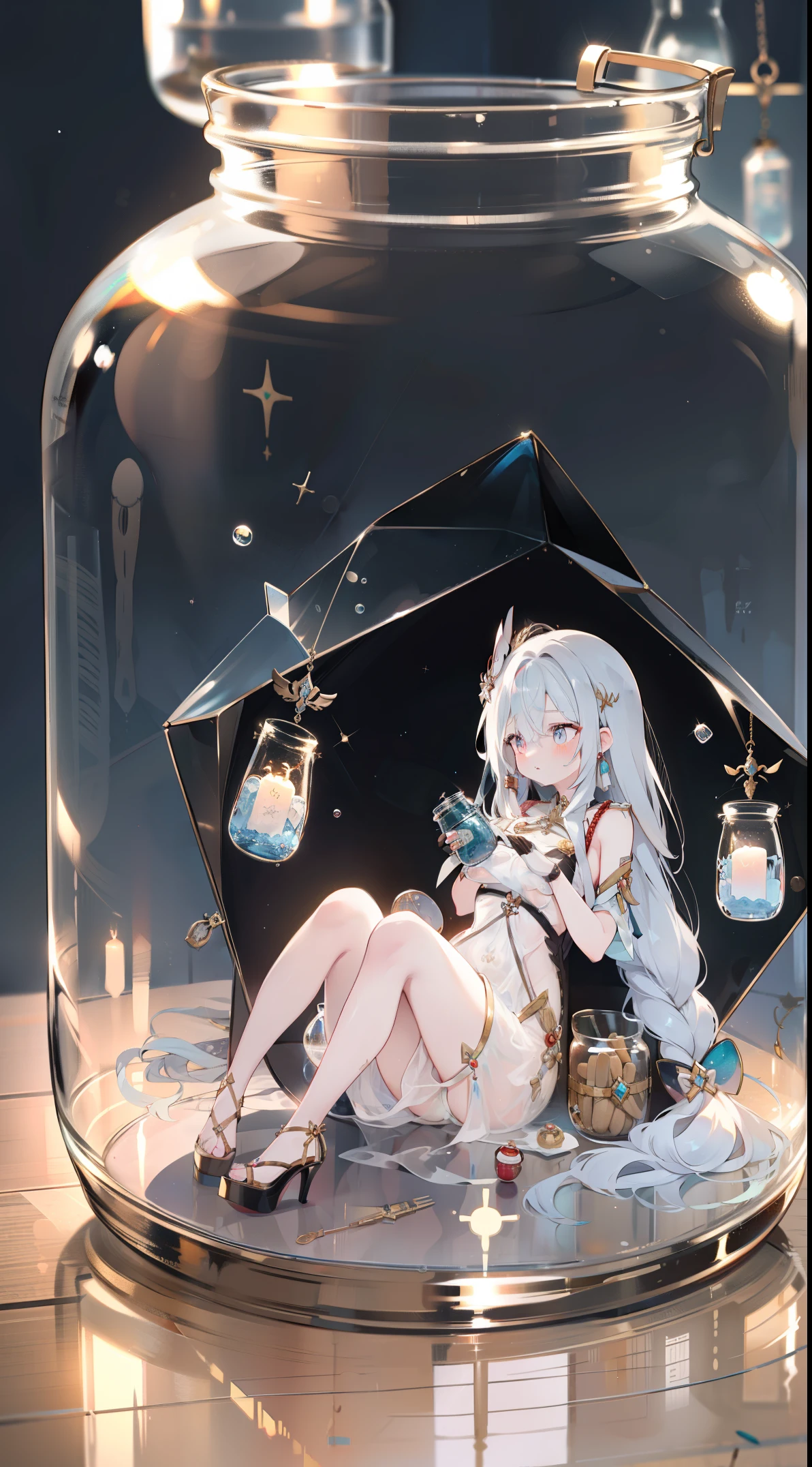 （（（（（inside jar））））））、one-girl、(((Packed in jars)))、adolable、Tiny, A piece of, hair adornments, mitts, high-heels, jewely,, tightsuit, Eau, Eau泡, (((Packed in jars)))