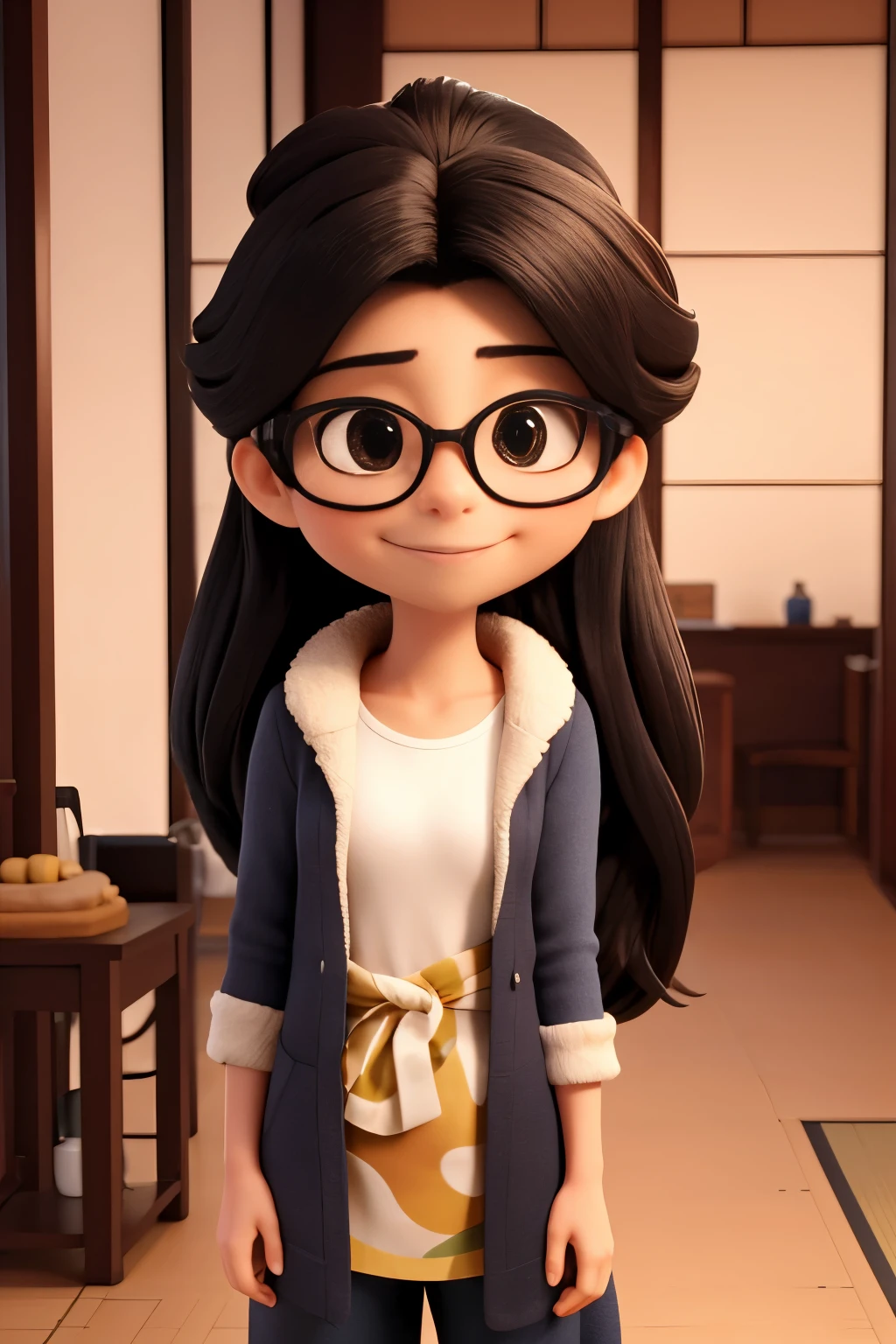cabelo castanho claro longo,modern glasses,olhar misterioso,massagem,mulher japonesa