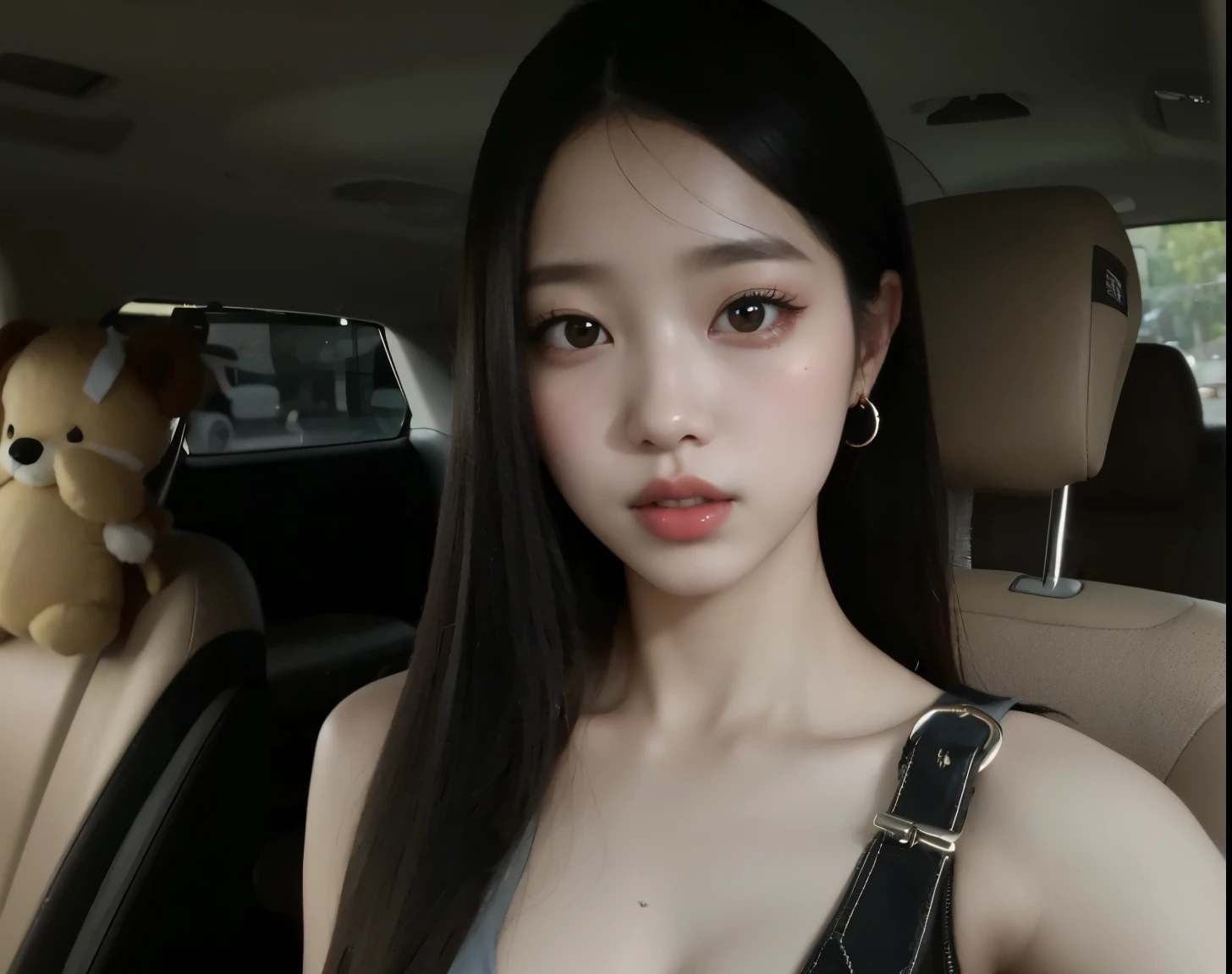 A closeup of a woman in a car with a teddy bear,  coreana, Ulzzang, linda mulher sul-coreana, wonyoung, Wonyoung linda, wonyoung ive, linda jovem coreana, Wonyoung Jang, Wony, estacionar a partir de-min, linda jovem coreana, Wonyoung do IVE, menina anos