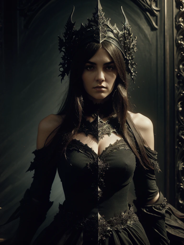 a skeletal zombie ,a dark female undead singing,dilapidated gothic stage,eerie atmosphere,(best quality,4k,8k,highres,masterpiece:1.2),ultra-detailed,(realistic,photorealistic,photo-realistic:1.37),dark tones,dramatic lighting,horror,dark fantasy,haunting, macabre