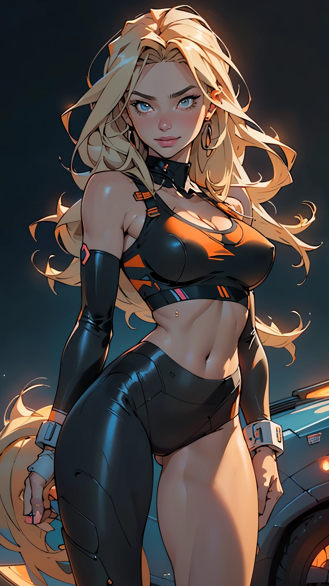 girl sporty,((attractive girl)),

(large breasts:1.4),saggy breasts,(((absurdly long unkept hair,blonde hair,very long hair,voluminous hair,Thick hair,Dense hair,long hair,colored inner hair))),((heterochromia:1.5, (orange_eye and blue_eye))),intricate eyes,beautiful detailed eyes,symmetrical eyes,((fat))(((lustrous skin:1.5,bright skin: 1.5,skin tanned,shiny skin,very shiny skin,shiny body,plastic glitter skin,exaggerated shiny skin,illuminated skin, wet legs))),(spider lower abdomen,narrow waist,wide hip,athletic body,inflated legs, thick thighs,detailed body,(detailed face)),

cute,slutty,seductive,erotic,(((nsfw))),

((tight sports bra, tight sports panties, (orange and black clothes))),(((cleavage))),((wet clothes,intricate outfit,intricate clothes)),

(dynamic pose:1.0),coquette,smiling,(centered,scale to fit dimensions,Rule of thirds),

cyberpunk city by the ocean at night, with bright neon signs and dark stormy clouds and puddles, scenery:1.25,nighttime, starry night, cosmos,Very dark night that makes the neon lights stand out, very bright neon lights,

artistic photography,(photography taken by sldr),highres, sharp focus,(ultra detailed, extremely detailed), (photorealistic artwork:1.37),(extremely detailed CG unity 8k wallpaper),((synthwave background theme)),(((vibrant colors))),intricate,(intricate background),(masterpiece),(best quality),perfect rendered face,perfect face details,realistic face,photo realistic,analog style,((intricate detail)),(((realism))),
