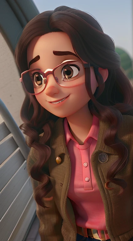 A girl with disney pixar style glasses, alta qualidade, melhor qualidade