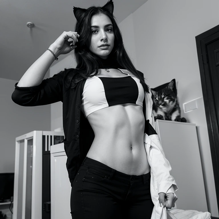 cat gigachad, black-and-white
