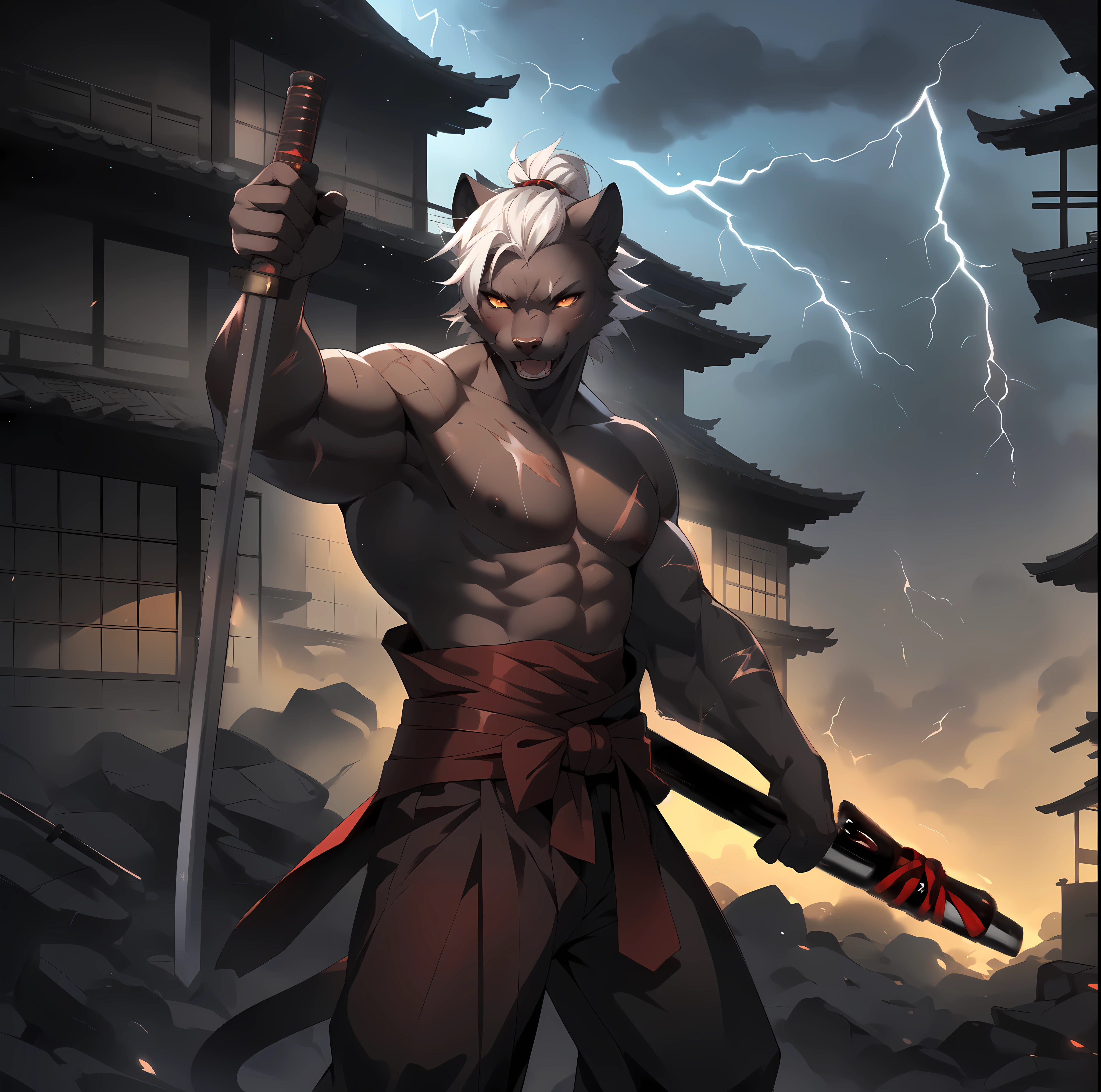 By fumiko, by hyattlen, red and black katana handle, sword handle, 