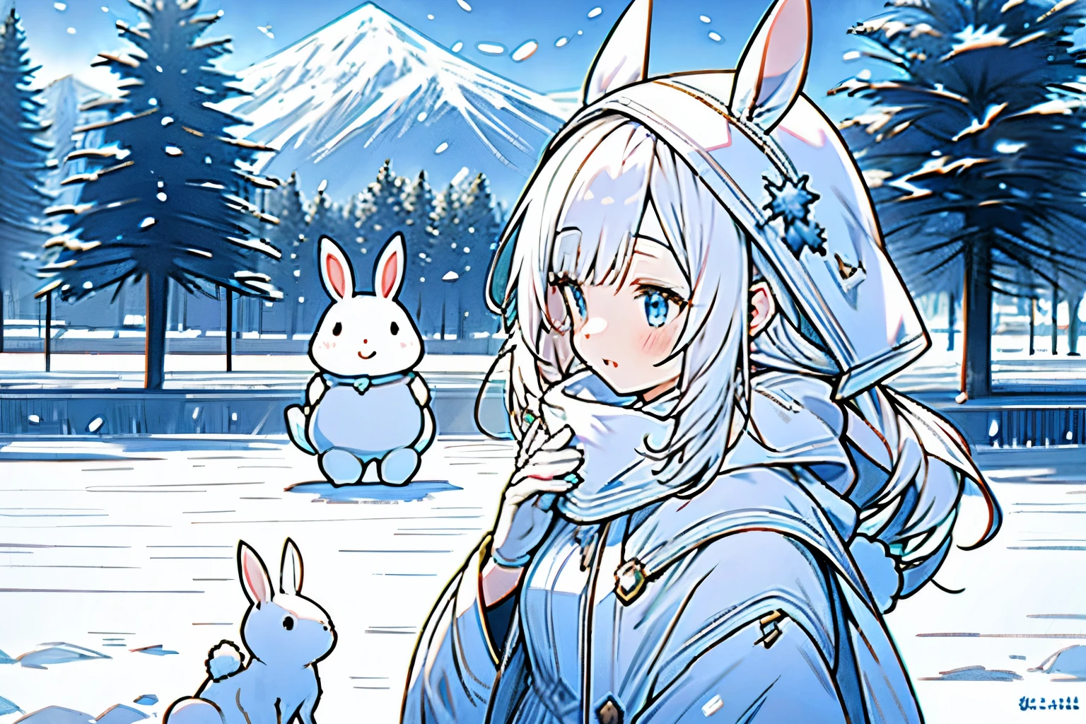 girl、Playing in the snow、雪Rabbit、Rabbit