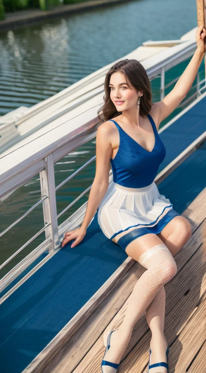 (high quality, 8K, original character), (fact: 1.5), (masterpiece, 最high quality, High resolution: 1.2), girl, summer night, (smooth texture of stockings: 1.5), sexy skirt, delicate eyes, Delicate images, boat, river, Face to camera, A large lotus flower blooms behind it, moonlight, Wind, fire Fly