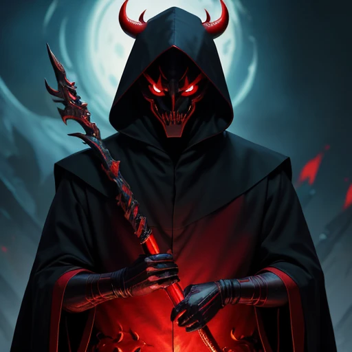 Black Grim Reaper, oil painting, very detailed 그림, Flowing black robe and hood, An impressive skull face with sunken eyes and sharp teeth., holding a scythe with a long, curved blade, (scythe), Surrounded by a foggy graveyard, Moonlight illuminates the scene, Dark and spooky atmosphere, High contrast between light and shadow, dramatic lighting. (best quality, 4K, mackerel, masterpiece), very detailed, realistic, gothic art style, Low saturation color with hints of deep purple and blue., Powerful light and shade effect, Black color scheme