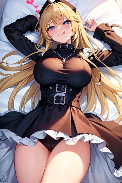 (Masterpiece: 1.4), (Best quality: 1.4), 8K, HD, ultra clear,1girl,(big breasts:1.4),blond hair,(Heart-shaped pupil:1.3),(Tongue out:1.2),scared:1.3,(cry:1.3),princess,Bare abdomen,White lace underwear,Skirt,(Looking up),night,bedroom,necklace,Messy clothes,long hair, angel wings