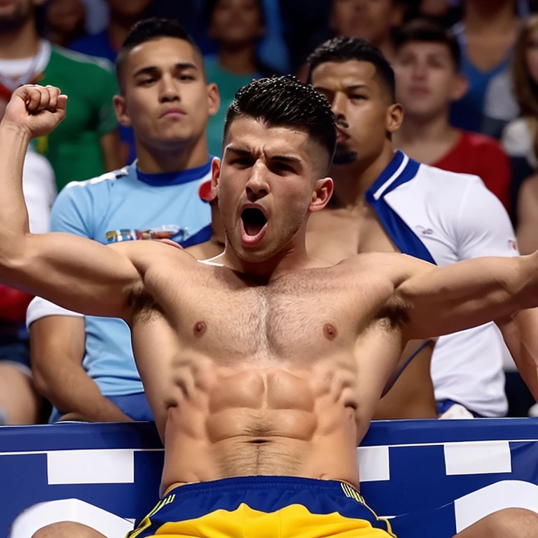 Capitan musculoso de futbol americano  borracho y sin camisa, kissed on the mouth and masturbated by a cheerleader man smaller and thinner than him, bulto grande, solo en ropa interior, mostrando pectorales y abdominales completos,wet dreams, Great erection, besos, gay pornographic