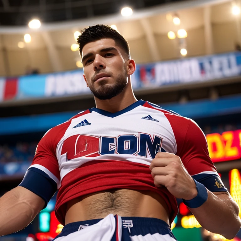 Capitan musculoso de futbol americano borracho y sin camisa, masturbated and kissed on the mouth by a cheerleader man smaller and thinner than him, bulto grande, solo en ropa interior, mostrando pectorales y abdominales completos,wet dreams, Great erection, besos, gay pornographic