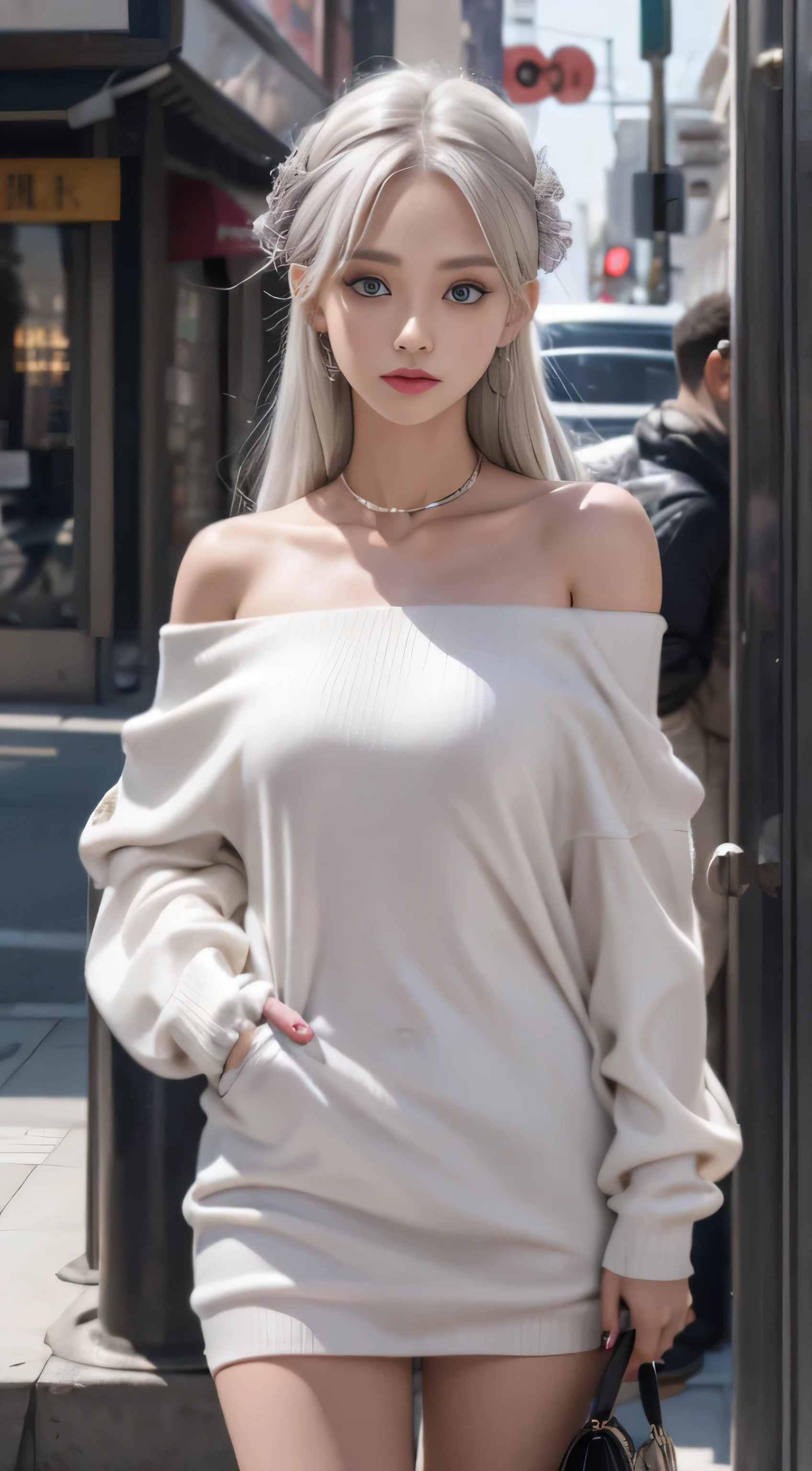 double whirlwind pattern design clothes,iris heterochromatic pupil,silver haired girl,free high resolution,off shoulder、