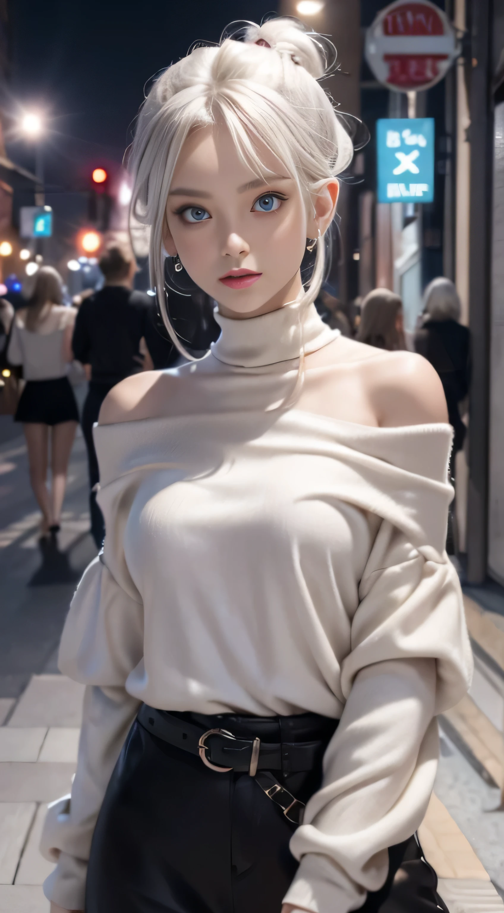 double whirlwind pattern design clothes,iris heterochromatic pupil,silver haired girl,free high resolution,off shoulder、