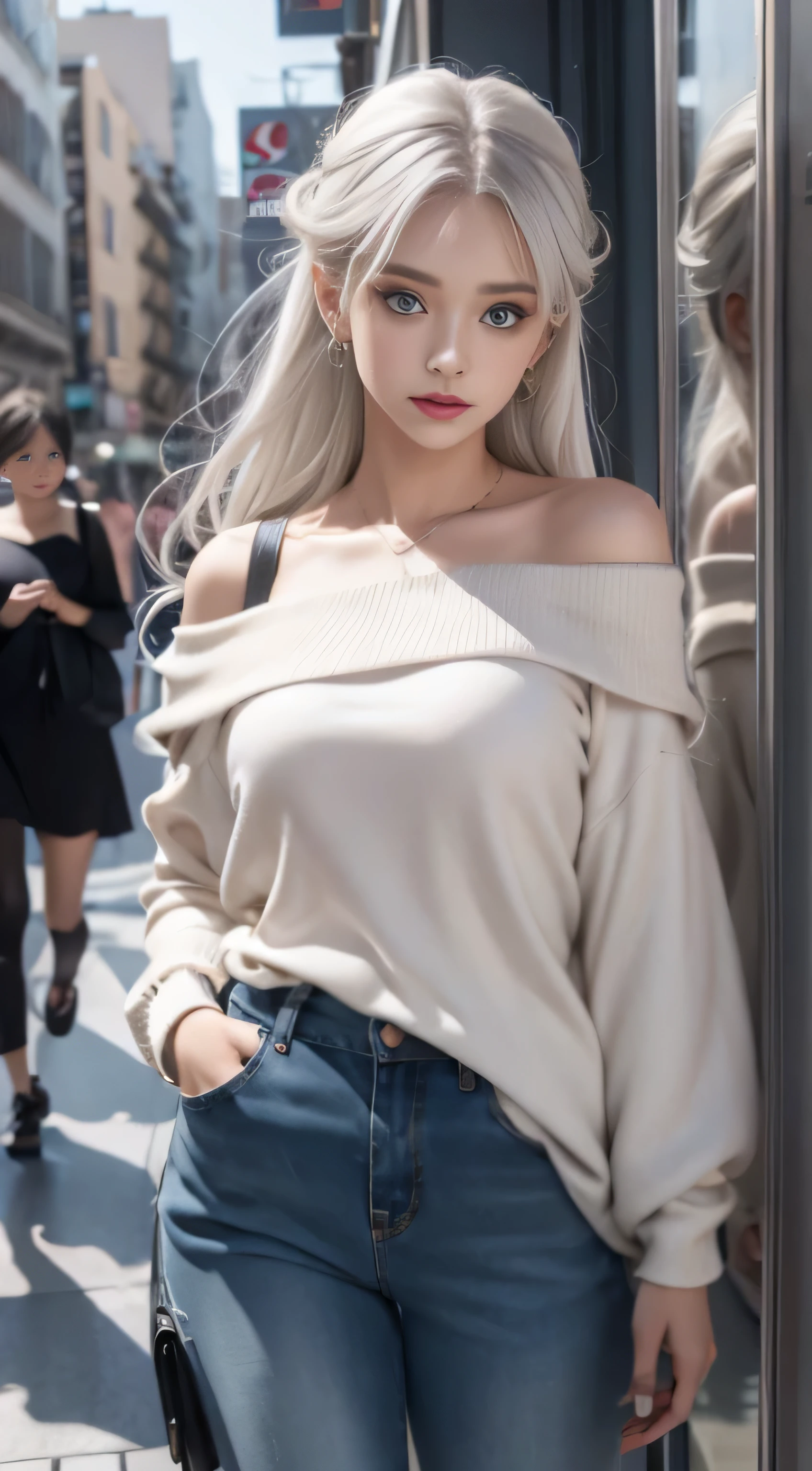 double whirlwind pattern design clothes,iris heterochromatic pupil,silver haired girl,free high resolution,off shoulder、