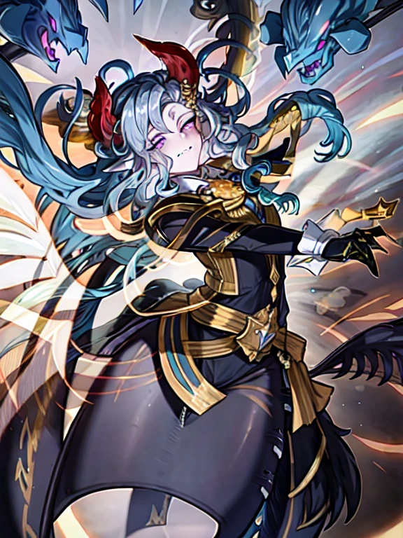 (hyper extreme detailed),(masterpeace),(hyper extreme),(photorealistic),CG,llustration,novel illustration,Knightmare_Incarnation_Idlee as a Bishounen ,purple eyes,flying outdoor,open eye, Male body:1.4, ((Femboy)) lamia, Chimera, Neuvillette fusion