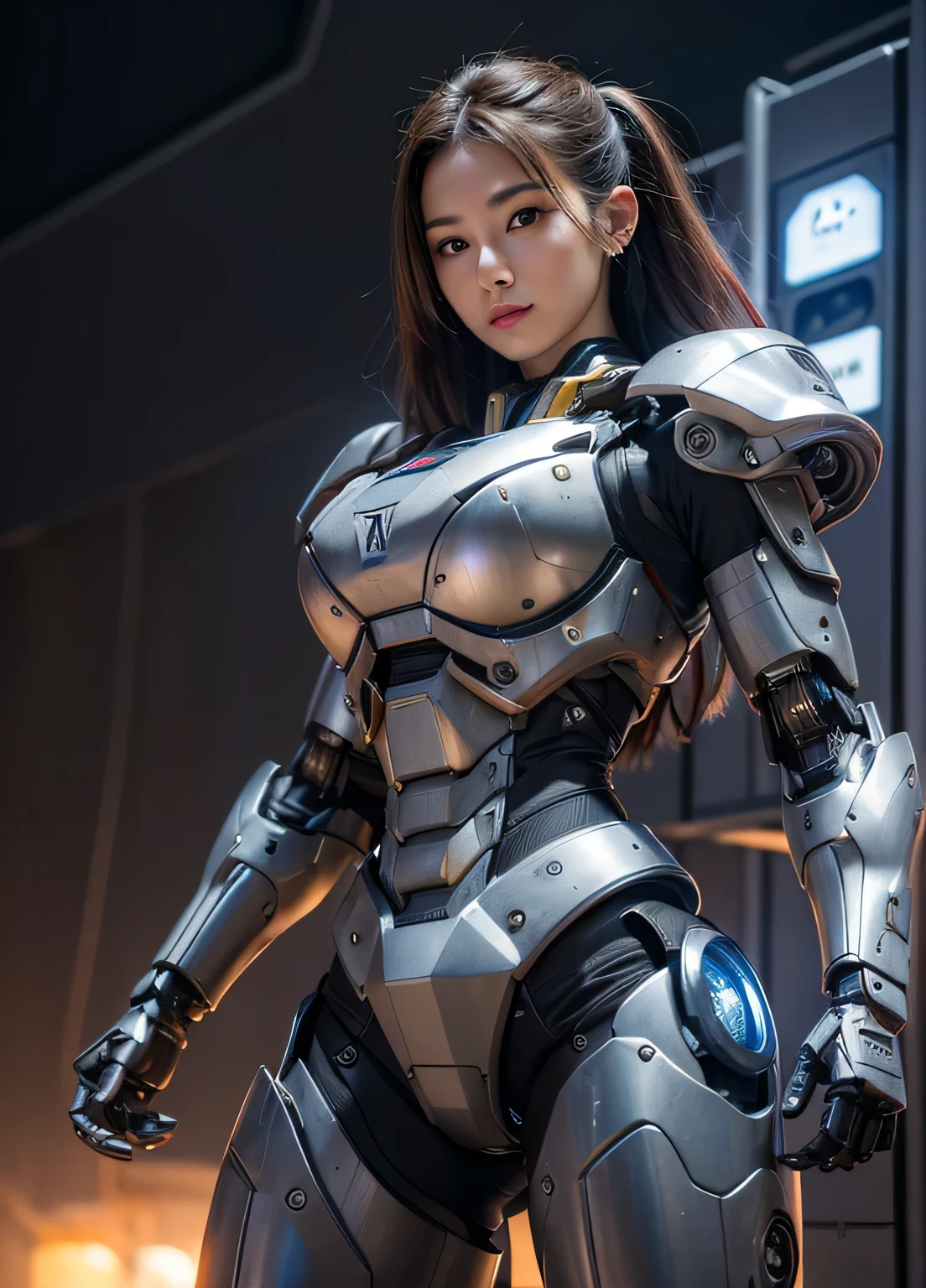 piel texturizada, super detail, detalles altos, alta calidad, Mejor calidad, high resolution, 1080P, disco duro, hermoso,(war machine),hermosa mujer cyborg,Chica Mecha Cyborg,Modo de batalla,Chica con un cuerpo de mecha,Carry a futuristic war machine weapon