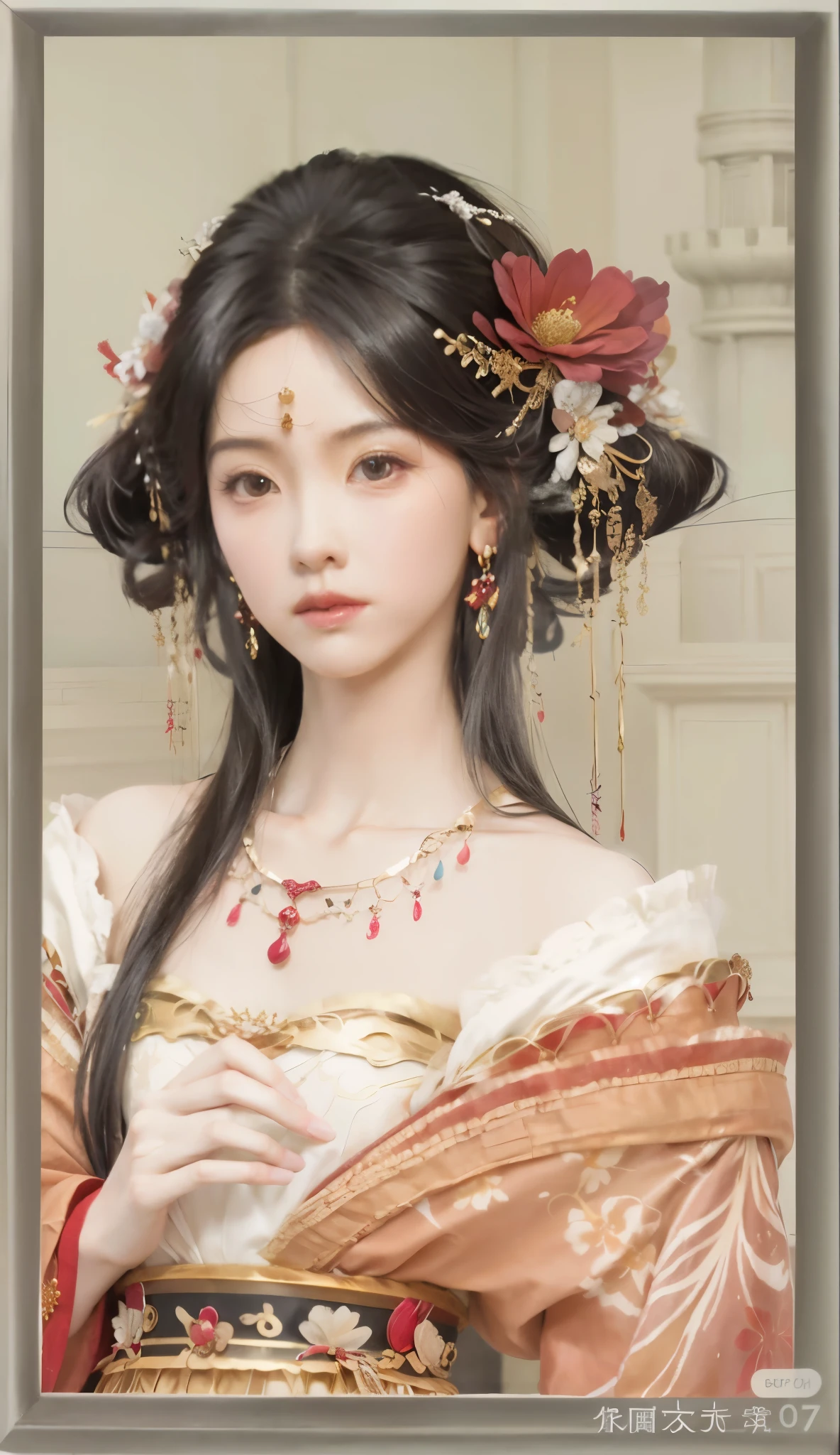 The face has changed, but the rest has not changed.，real person，Realistic，a close up of a woman wearing a red and gold dress, ((beautiful fantasy queen)), beautiful fantasy queen, ancient chinese princess, palace ， A girl wearing Hanfu, Queen of China, beautiful figure painting, chinese princess, Inspired by Lan Ying, Inspired by Qiu Ying, Chinese art style, Chinese style, traditional Chinese, Inspired by Puhua