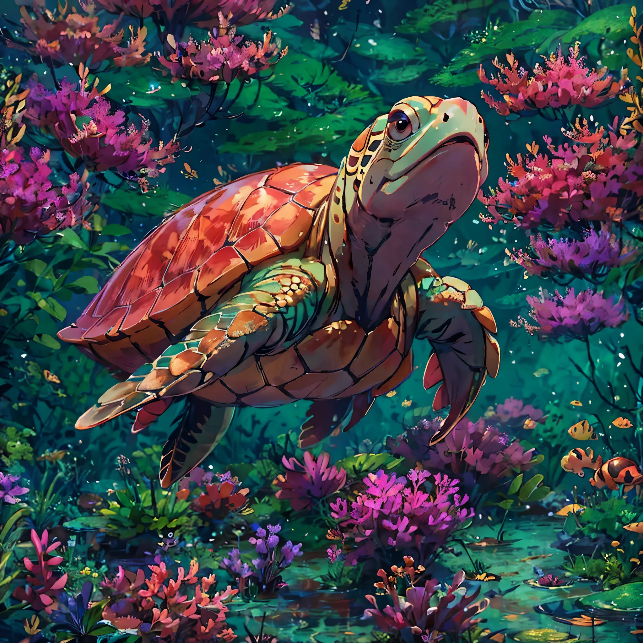 Loggerhead turtle,underwater, ultra high definition, masterpiece, high quality,big eyes,Super cute,Pixar style, best quality, stills,