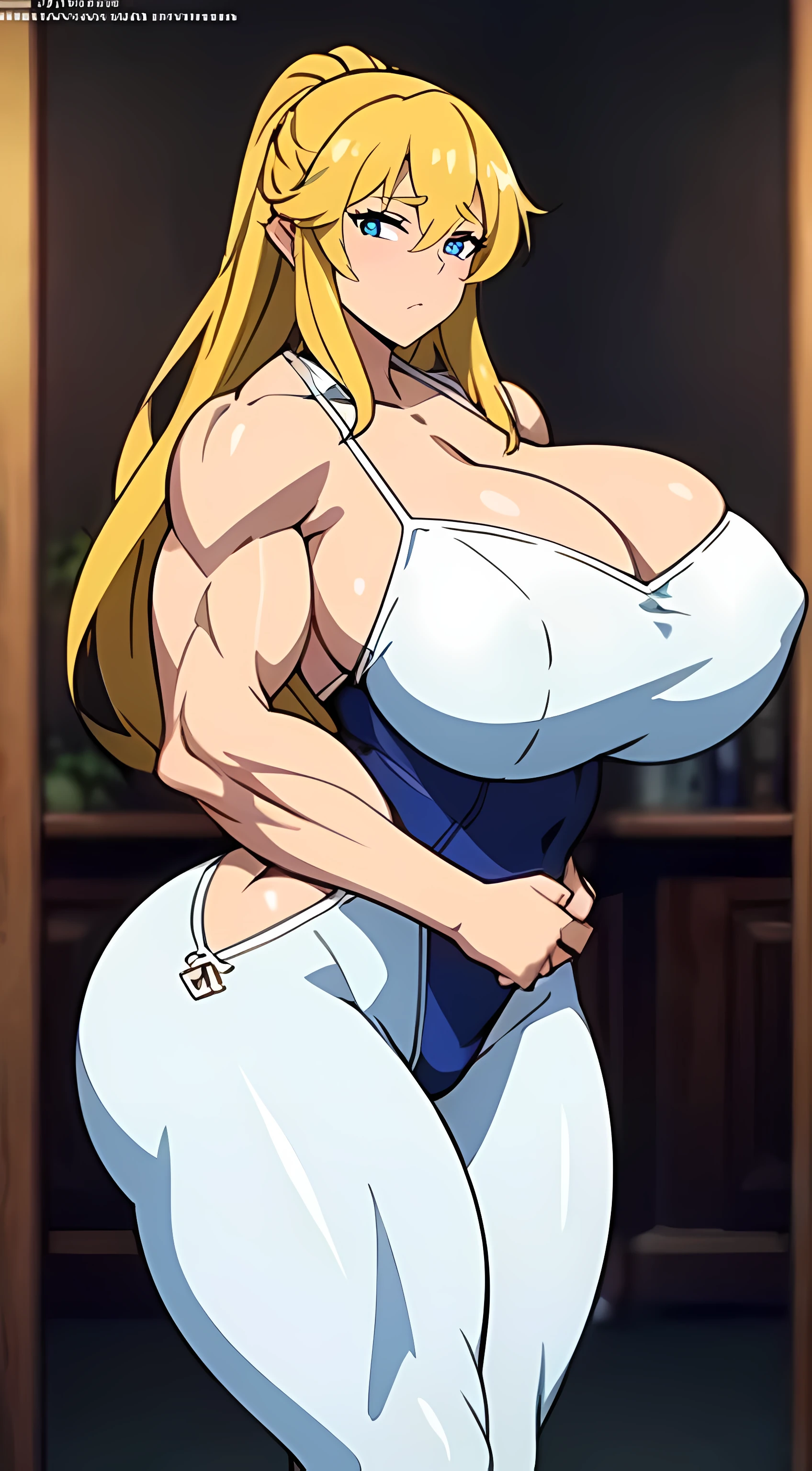 high quality, masterpiece, (photographrealistic:1.4), 8K,  big chest, Seductive Anime woman, oppai proportions, beautiful anime woman, Photorealistic, perfect body, Realistic lady, Voluptuous body, curvy body, Naughty anime style, plump, Erotic cartoon style body, Married woman's big ass, sexy of a married woman, Married woman atmosphere, mamma size, gigantic breasts, colossal breasts, ((smile)), (abdominals:1.4), doroppy breasts, 30-year-old, sexy, bridal costume, transparent embroidered lace lingerie, sexy wedding dress, (((accurate anatomy))), ((long legs)), ((Female Bodybuilder)), ((((Muscular Legs)))), ((((Huge Muscles))))