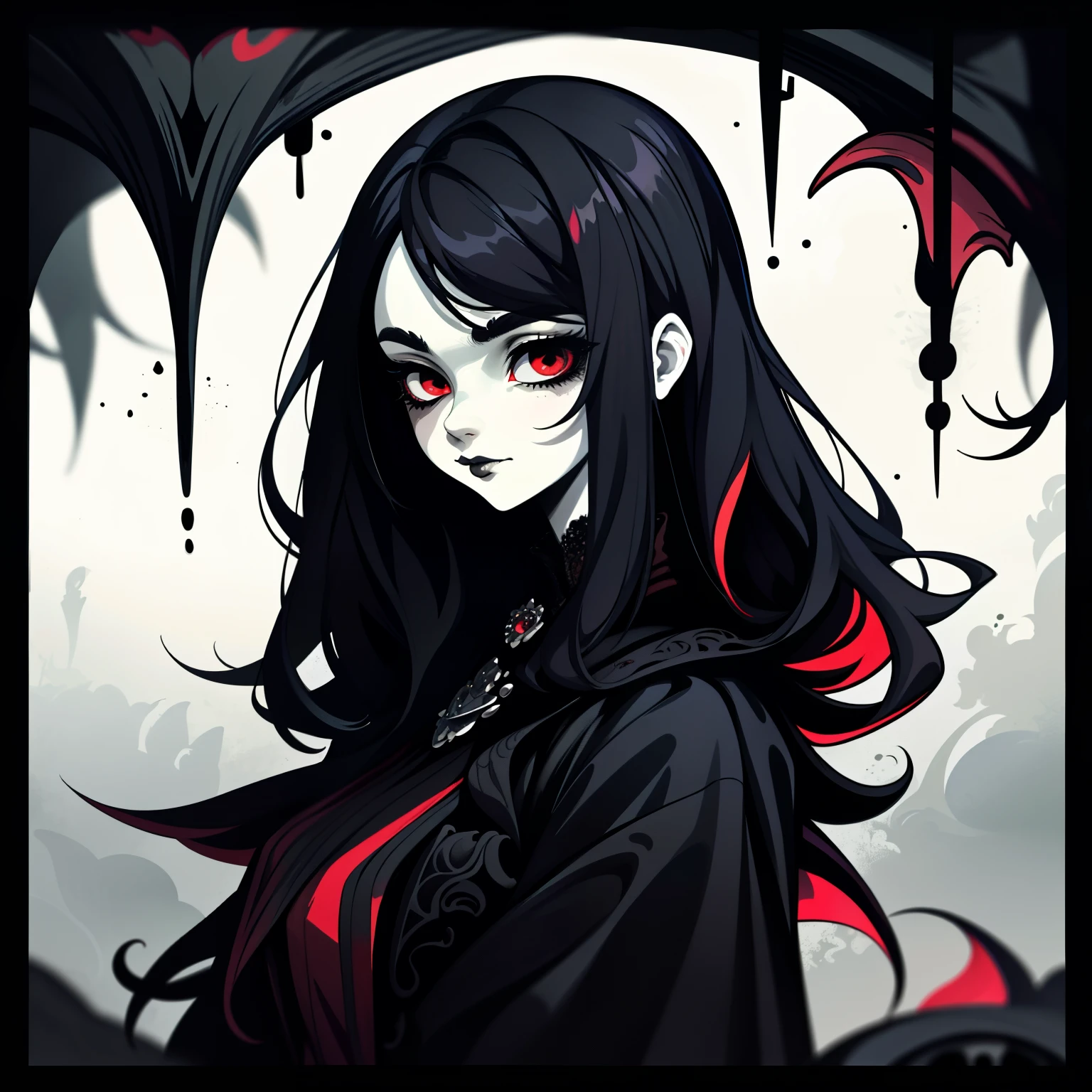 adhesivo,1 chica, fondo sencillo, retrato, chica con pelo largo, beautiful goth girl, gothic aesthetic, hermosa chica, very beautiful fantasy art, Beautiful and elegant female gothic, beautiful detailed fantasy, Paladar de color negro y rojo, Tema de color negro