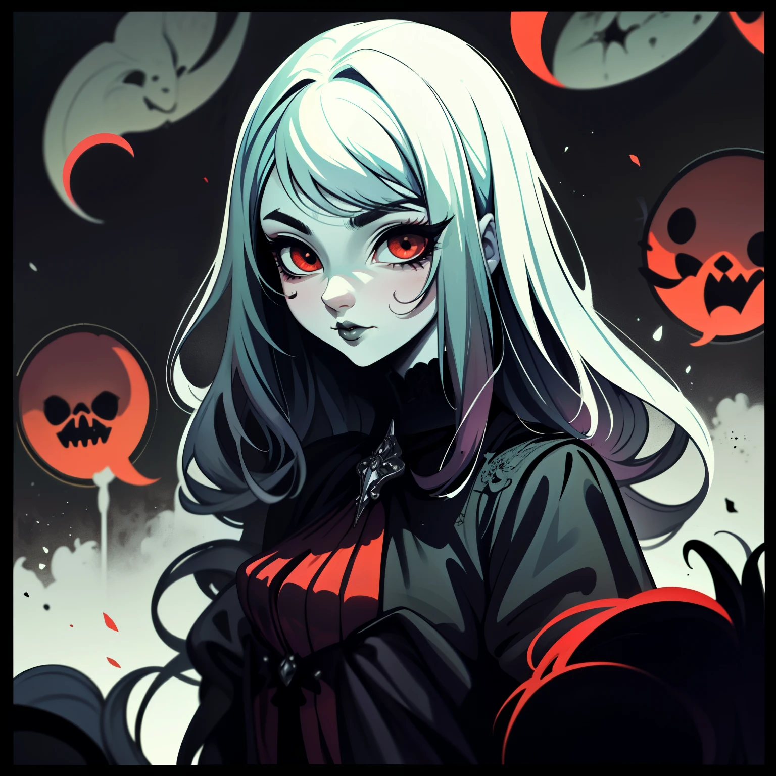 adhesivo,1 chica, fondo sencillo, retrato, chica con pelo largo, beautiful goth girl, gothic aesthetic, hermosa chica, very beautiful fantasy art, Beautiful and elegant female gothic, beautiful detailed fantasy, Paladar de color negro y rojo, Tema de color negro