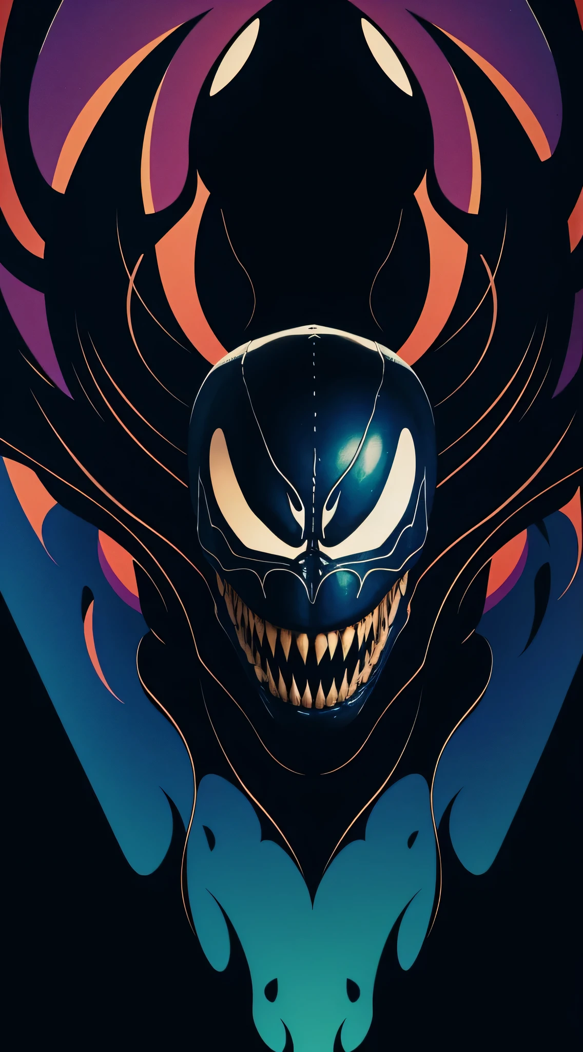 Venom from Marvel, Masterpiece, Best Quality, abstract, Psychedelic, dark, eerie, shadowy (geometric pattern), (creative:1.3), Sy3, SMM, fantasy00d